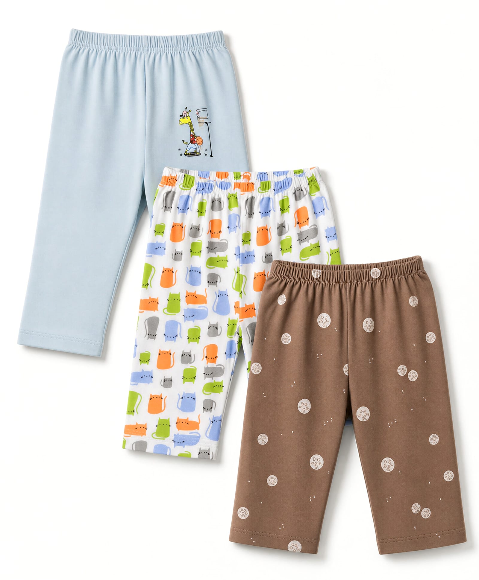OHMS Single Jersey Knit Full Length Lounge Pant with Kitty Print Pack of 3 - White & Brown-picture-26