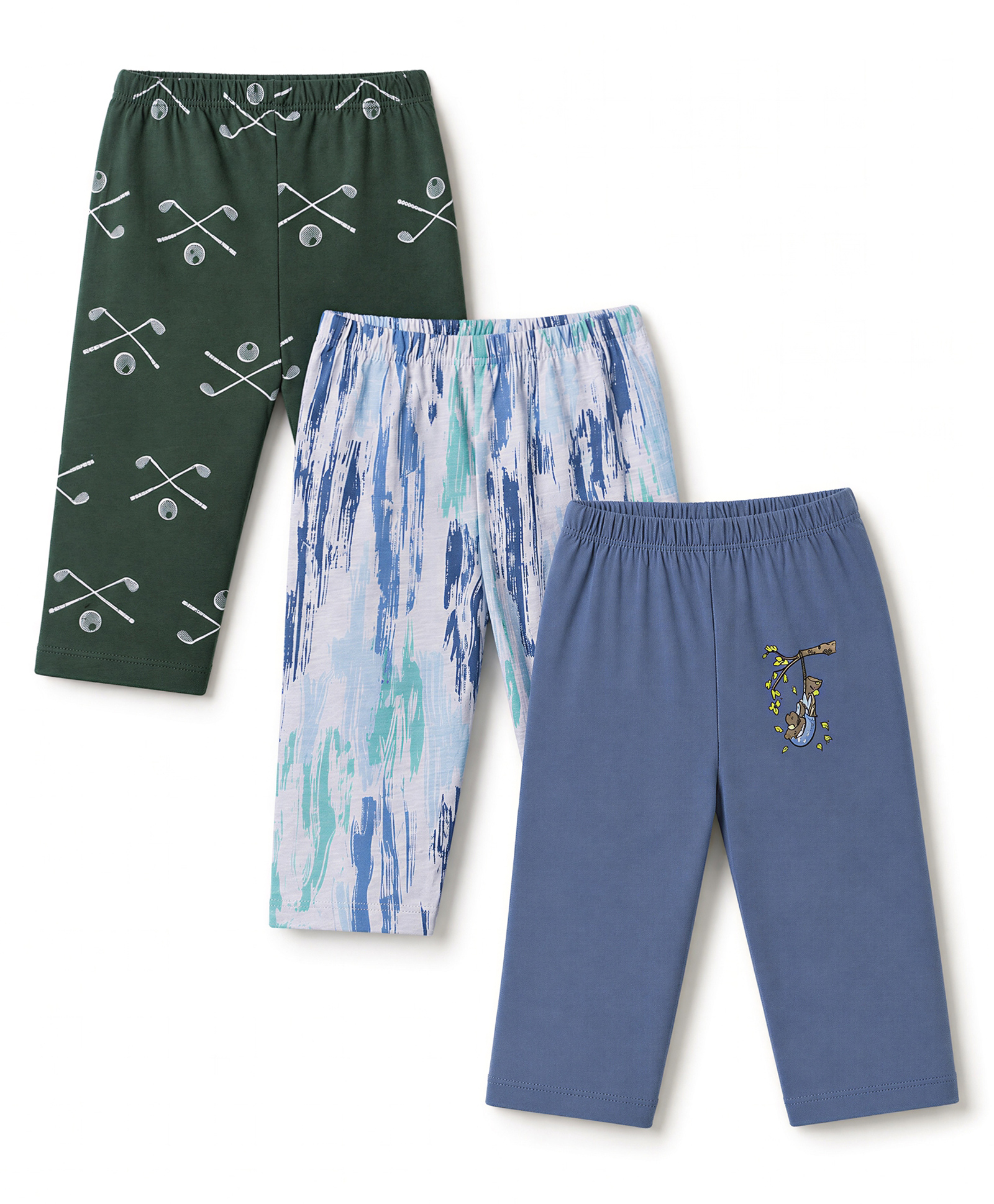 OHMS Single Jersey Knit Full Length Lounge Pant with Bear Print Pack of 3 - Dark Green & Blue-picture-24