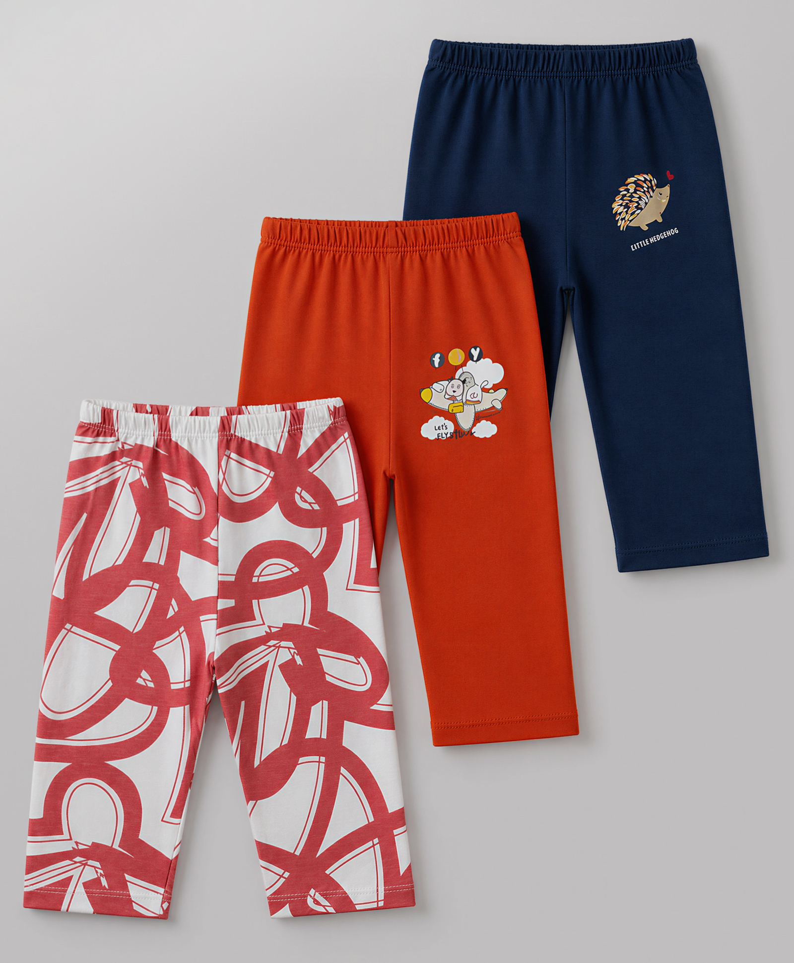 OHMS Single Jersey Knit Full Length Lounge Pant with Hedgehog Print Pack of 3 - Navy Blue & Red-picture-20