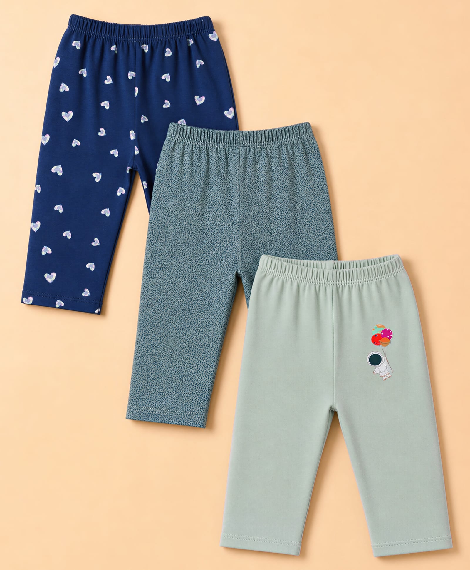 OHMS Single Jersey Knit Full Length Lounge Pant with Astronaut & Hearts Print Pack of 3 - Navy Blue & Grey-picture-20
