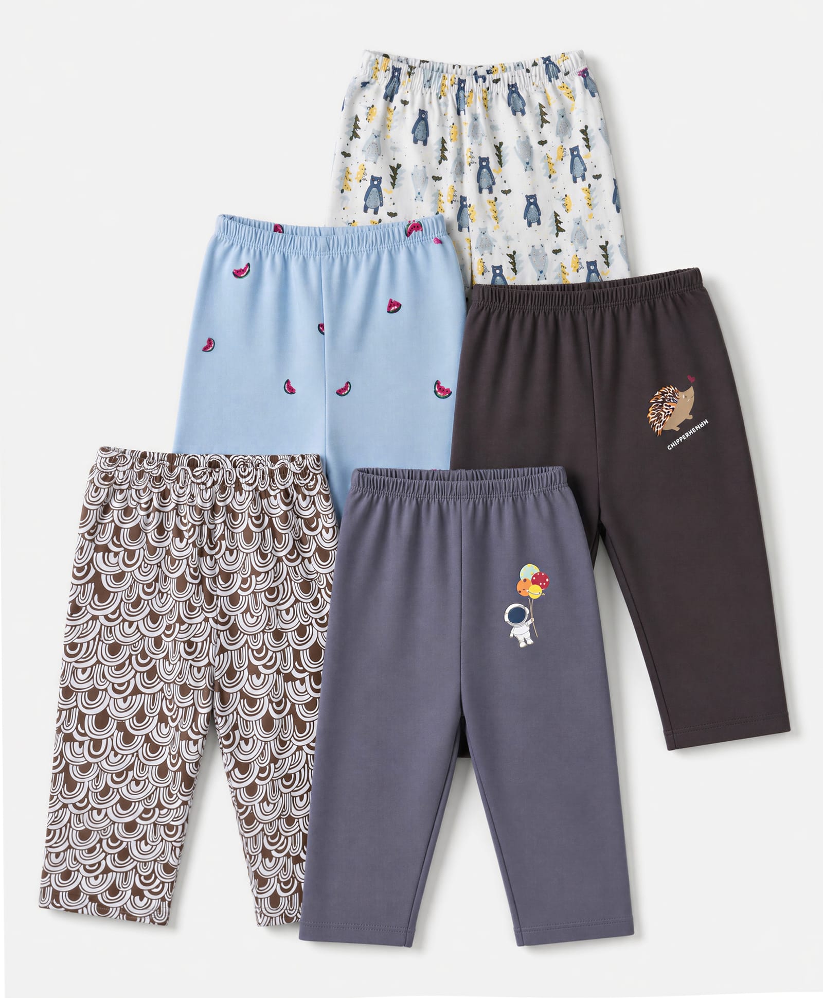 OHMS Single Jersey Knit Full Length Lounge Pant with Rainbow Bear & Astronaut Print Pack of 5 -Blue White & Grey-picture-22
