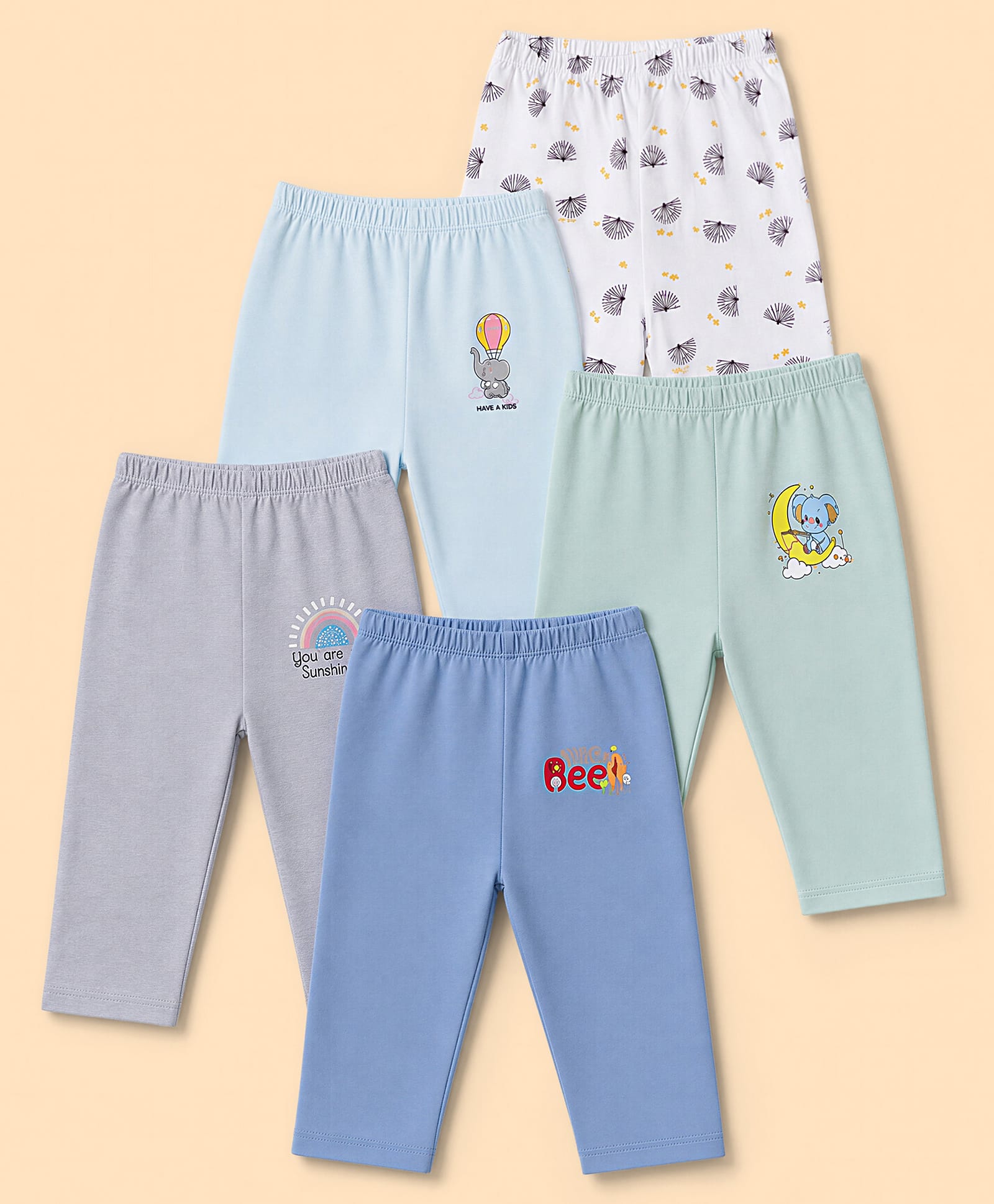 OHMS Single Jersey Knit Full Length Animals Printed Lounge Pants Pack Of 5 - Blue Light Green & Grey-picture-27