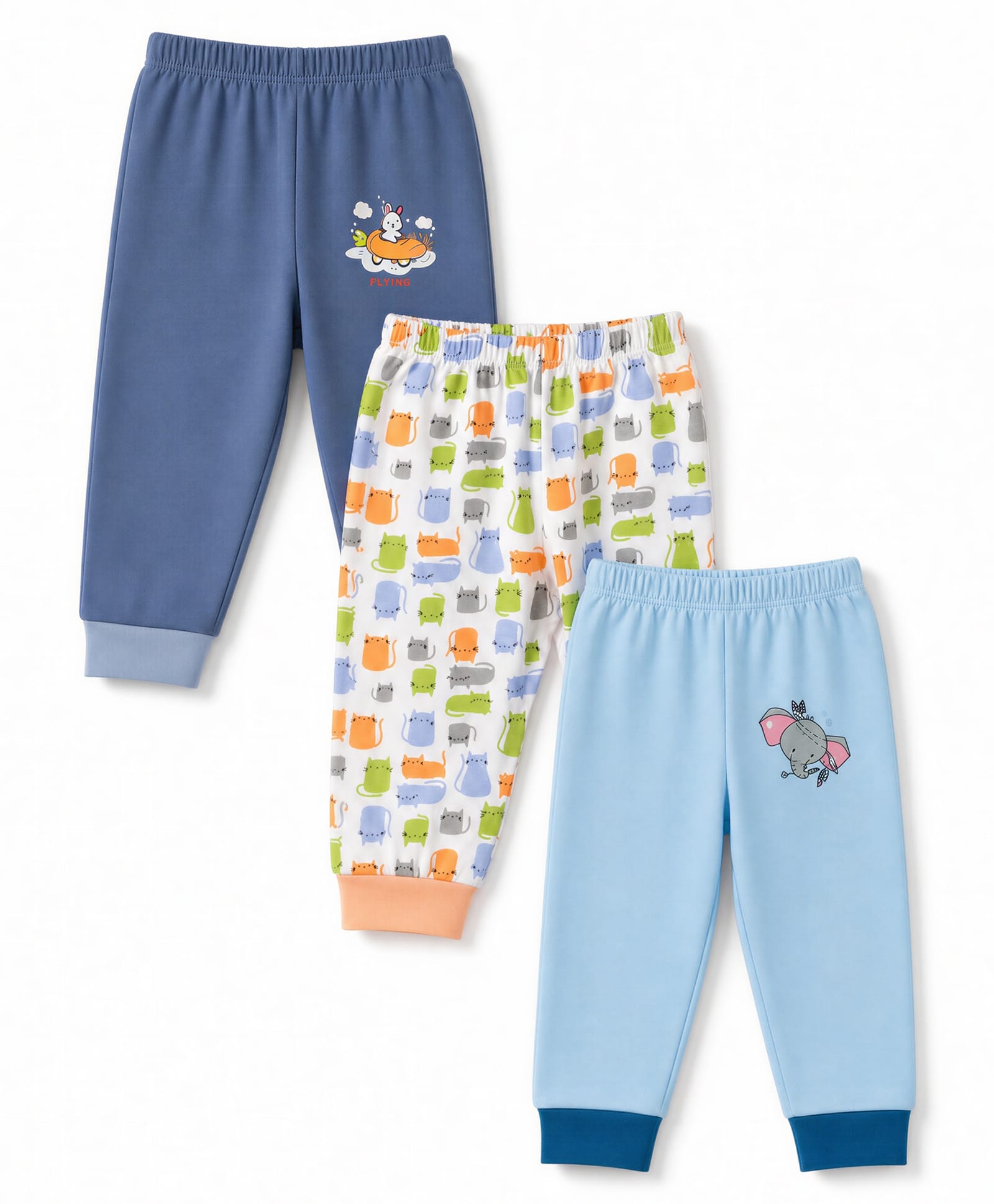 OHMS Single Jersey Knit Full Length Animals Printed Lounge Pants Pack of 3 - Light Blue & White-picture-25