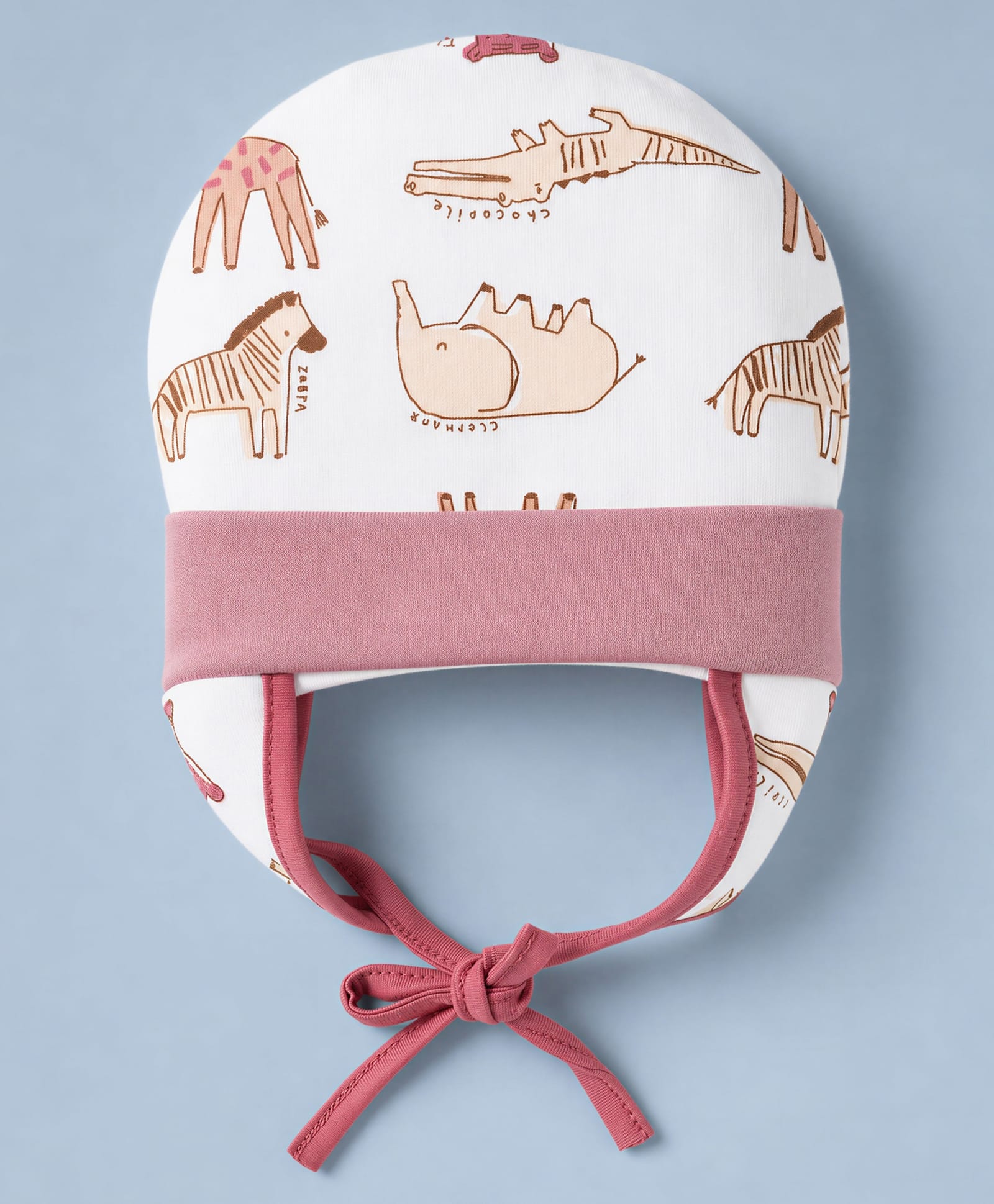 OHMS Single Jersey Knit Baby Cap with Wild Animals Print White - Diameter 17.5 cm-picture-14