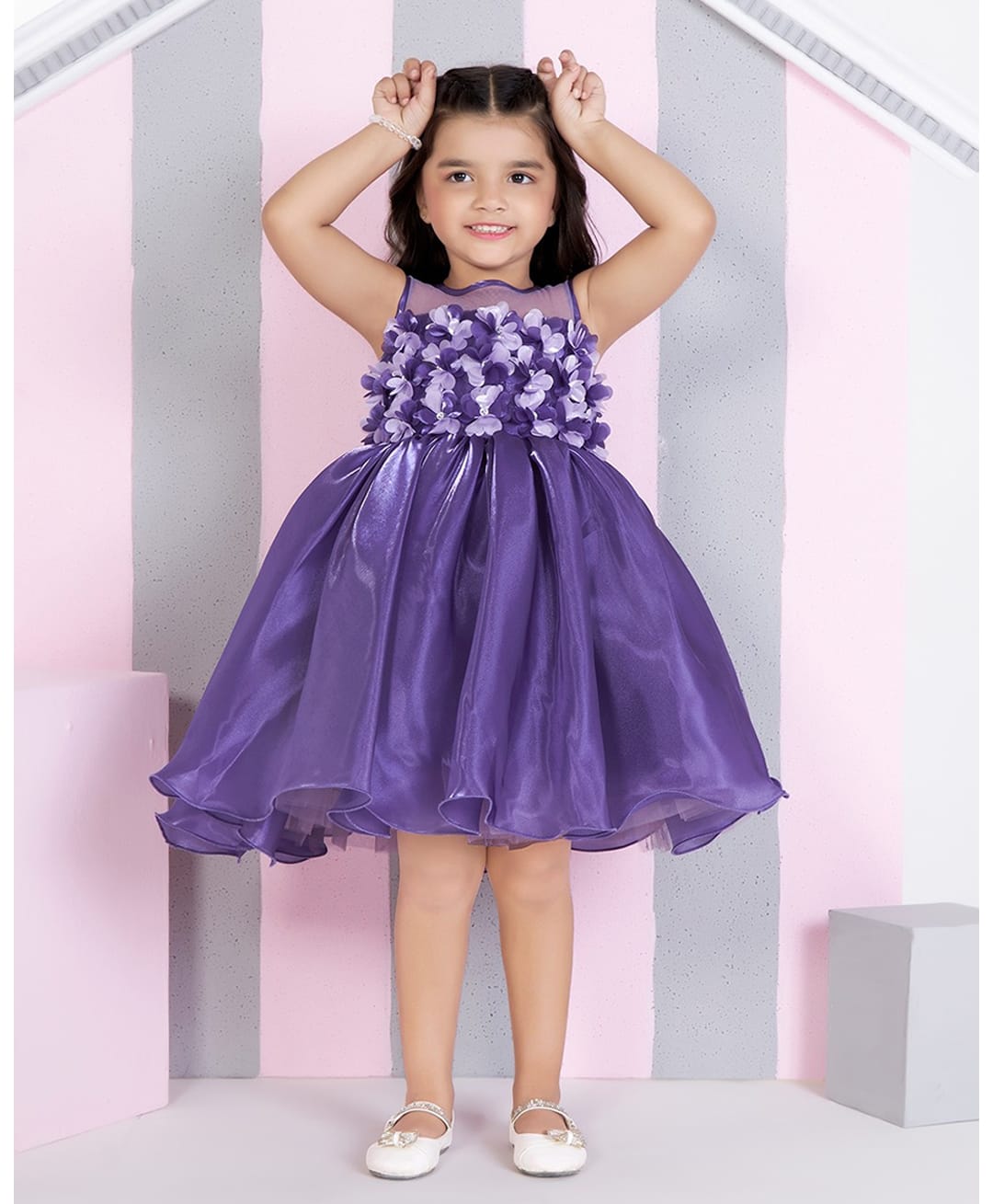 Ministitch Woven Sleeveless Floral Applique Detailed Dress - Purple-image-9