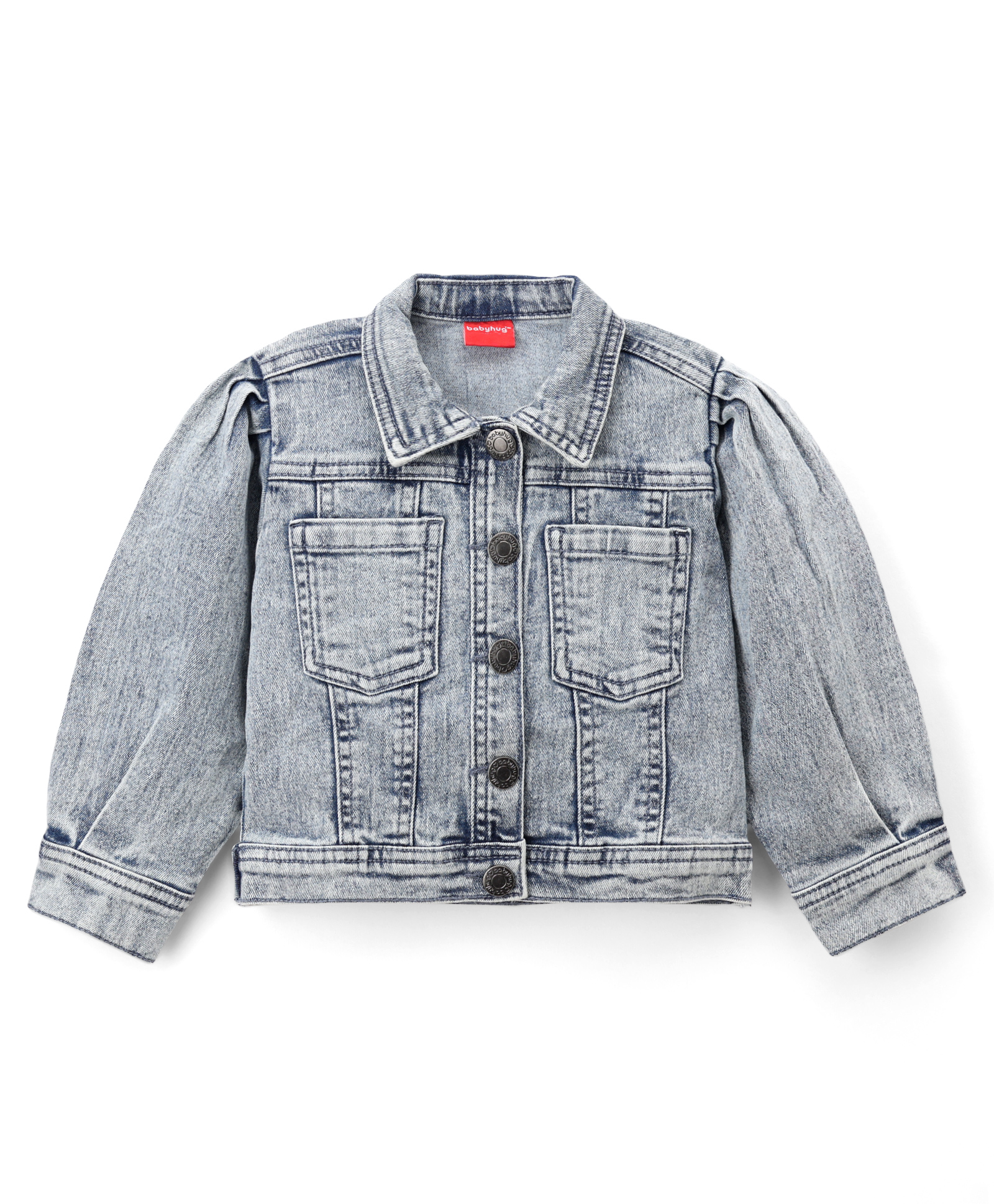 Babyhug Washed Denim Jacket with Full Sleeves - Grey-image-26