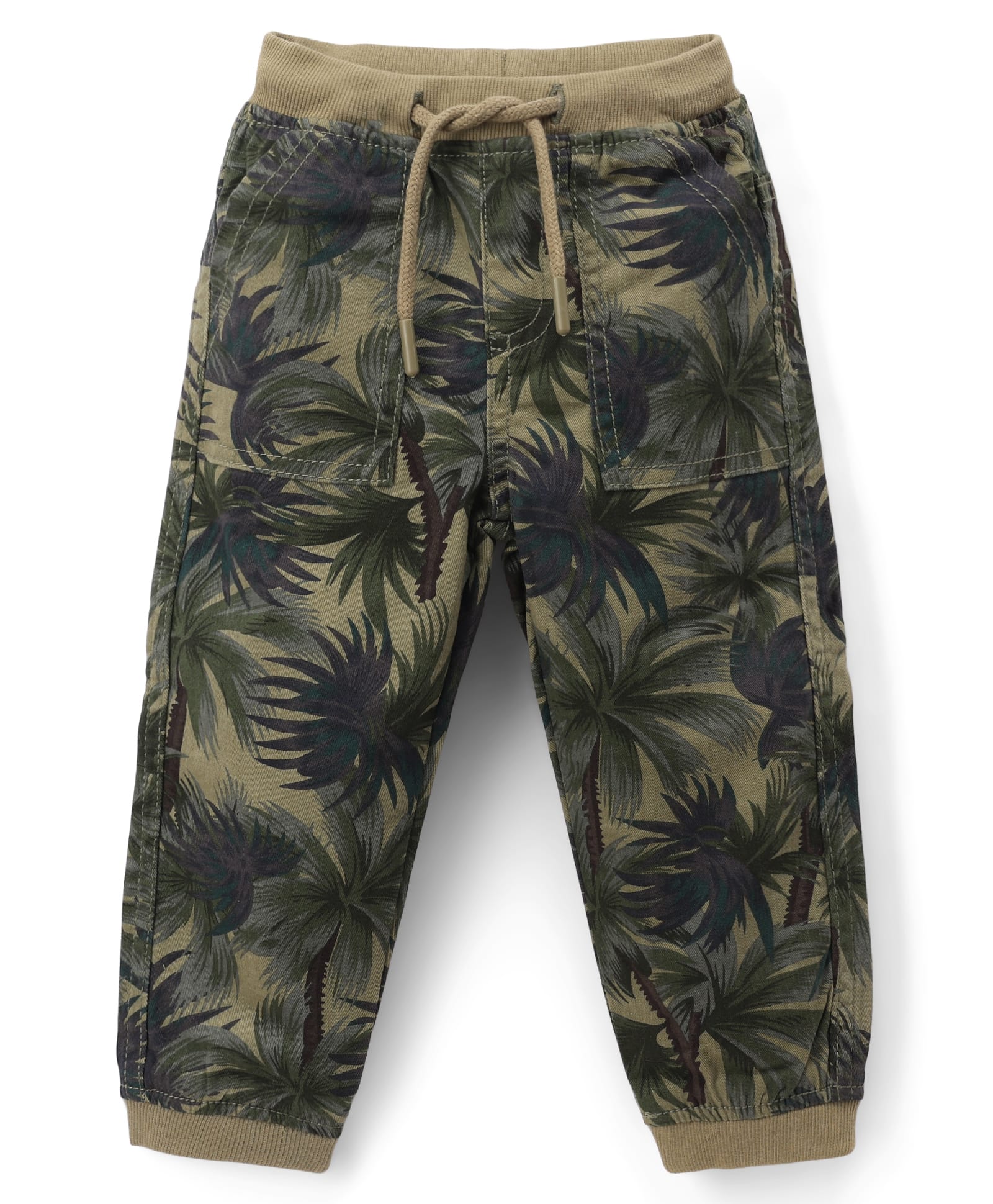 Babyhug Cotton Lycra Woven Full Length Trousers With Stretch & Tropical Print - Olive-picture-21