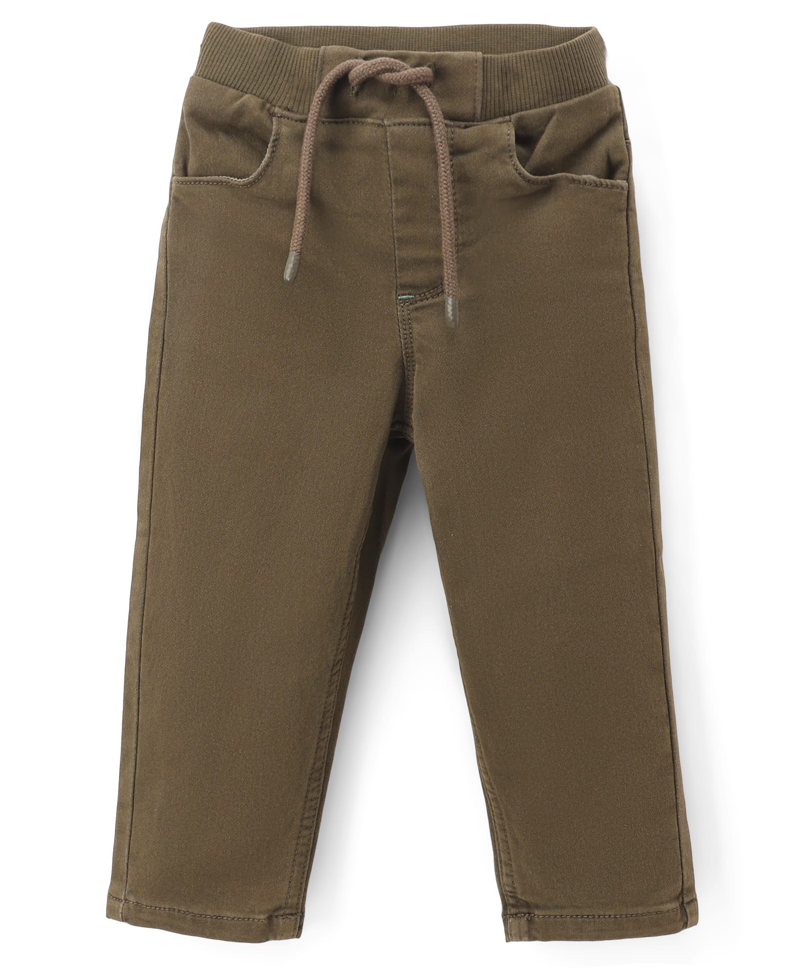 Babyhug Denim Full Length Solid Jeans With Stretch - Olive-picture-25