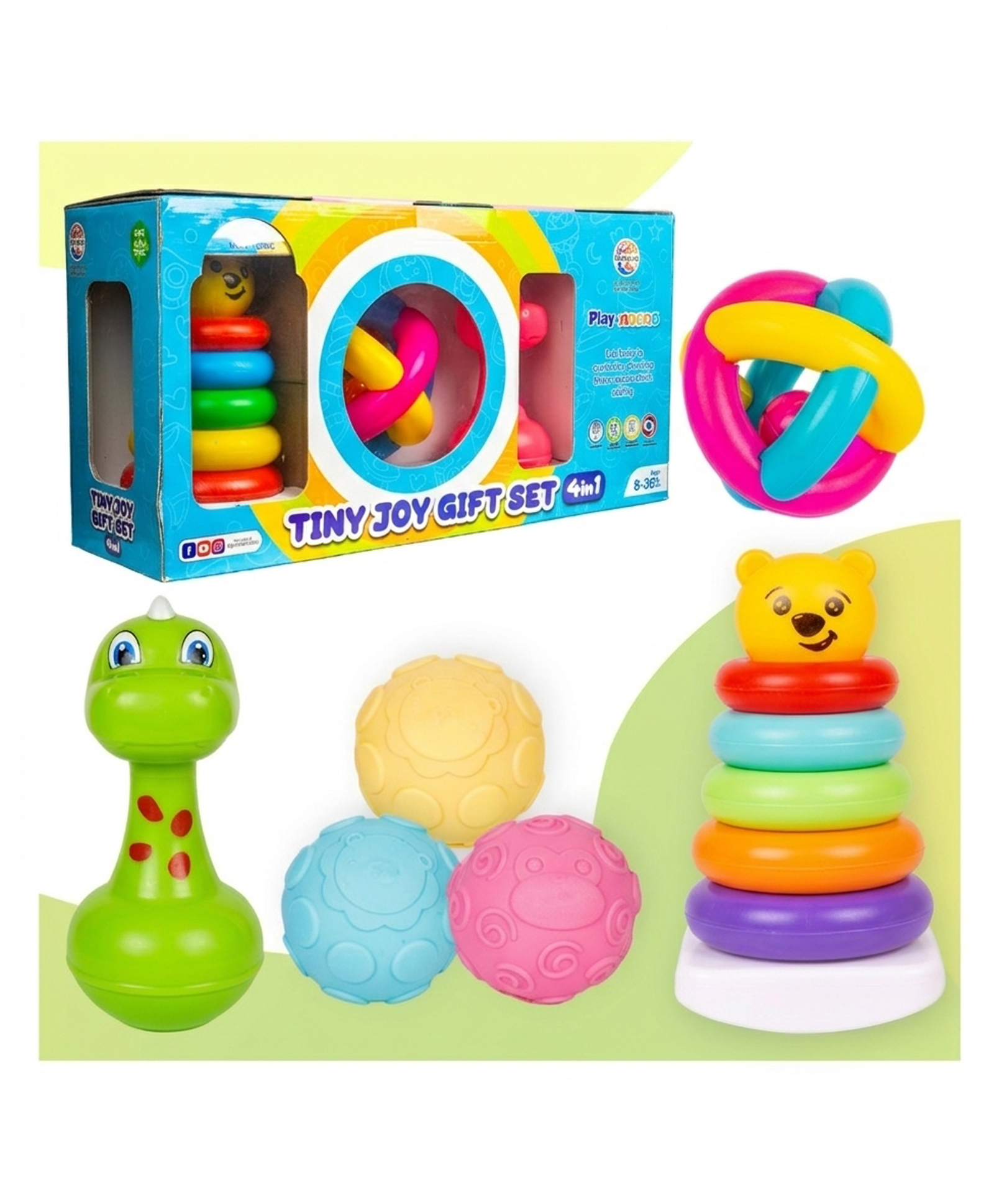 Ratnas Tiny Joy Gift Set 4 in 1 Baby Toy Set with Stacking Rings, Spiral Ball, Roly Poly & Squeezy Balls- Multicolor-image-27