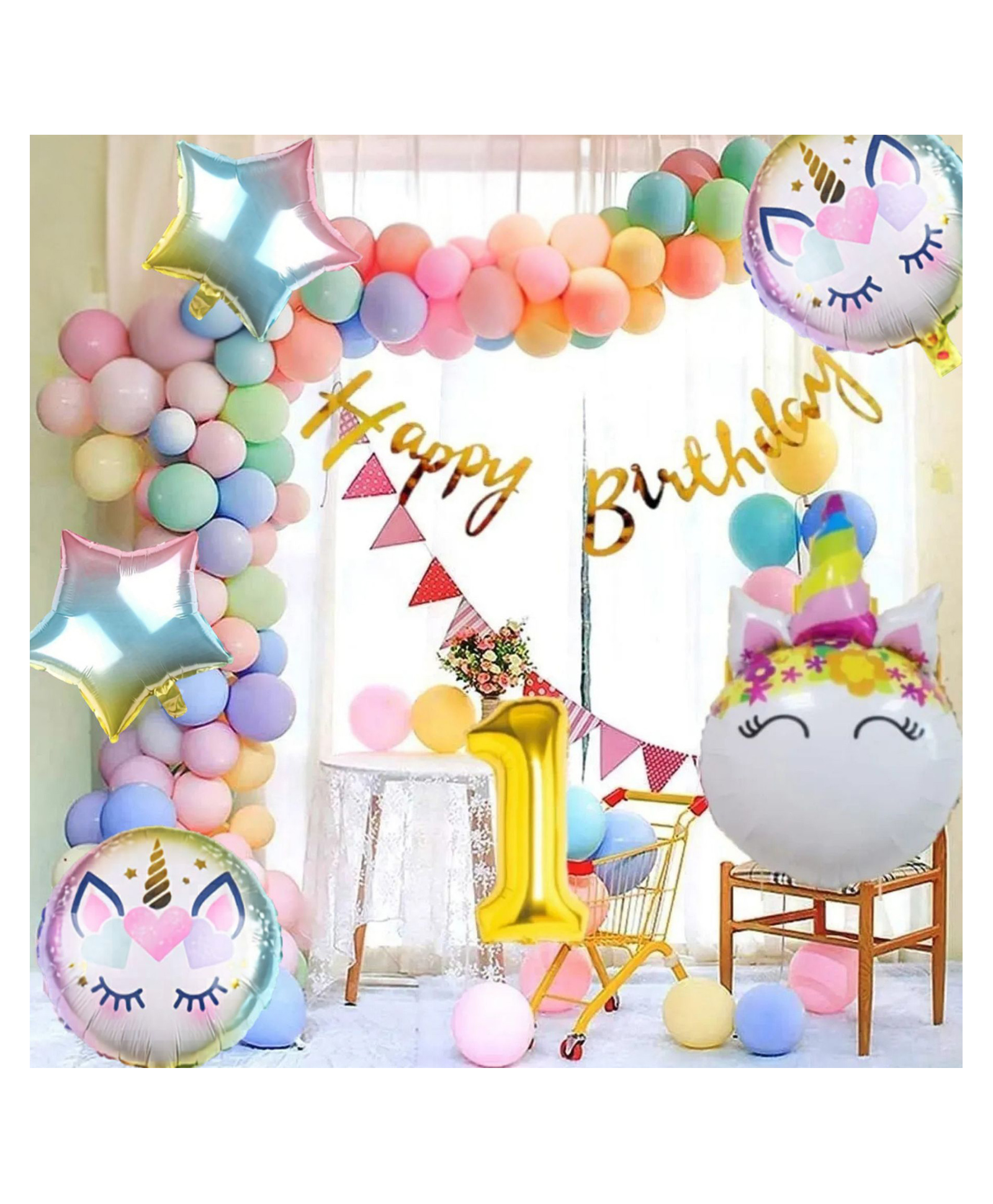 Puchku No 1 Gold Balloons with Unicorn Party Theme Birthday Decoration - Multicolor-image-35
