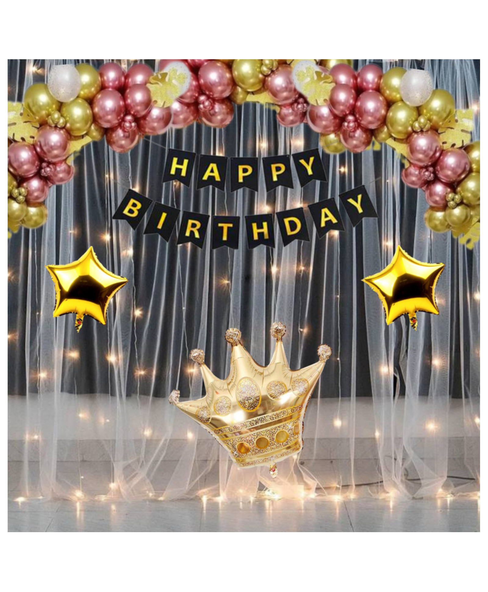 Puchku Happy birthday decoration set rose gold Chrome theme 41 Pcs Combo for kids boys girls birthday party-image-22