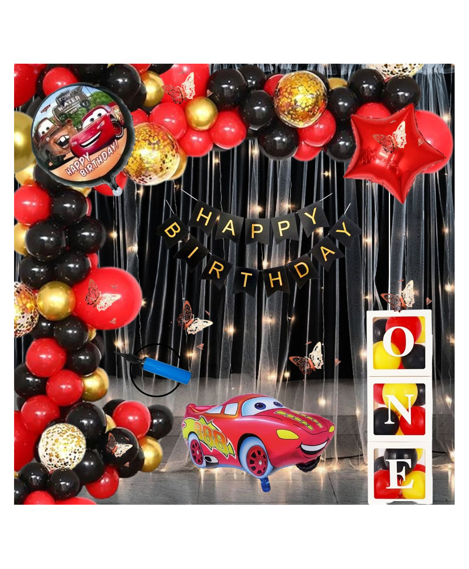 Puchku Premium Happy Birthday Combo KIT Car Foil balloon Set for first 1st birthday Theme boy kids ( pack of 81 Multicolor)-image-21