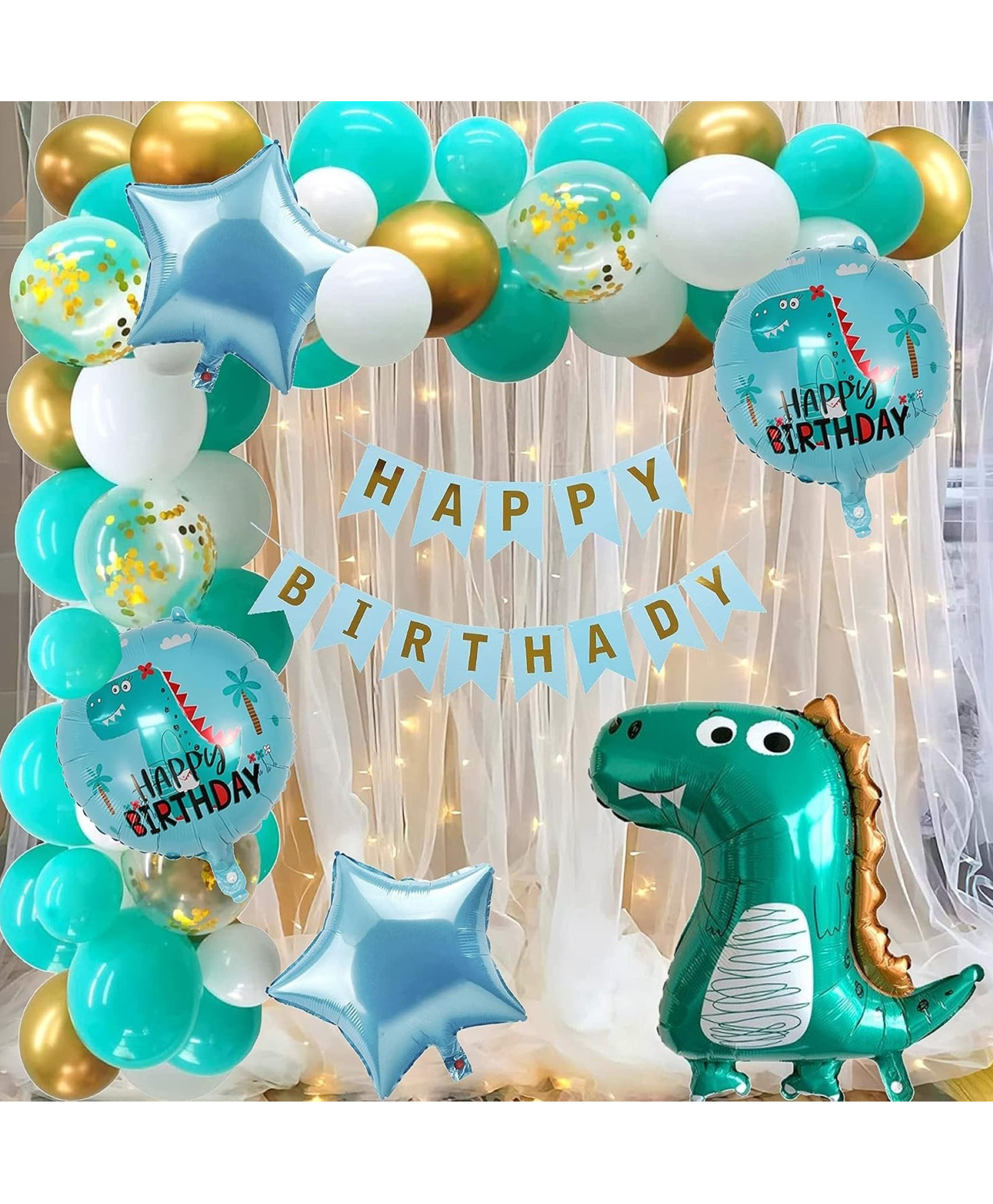 Puchku Dinosaur Theme Net Back Drop Curtain with LED Lights Backdrop B-image-40