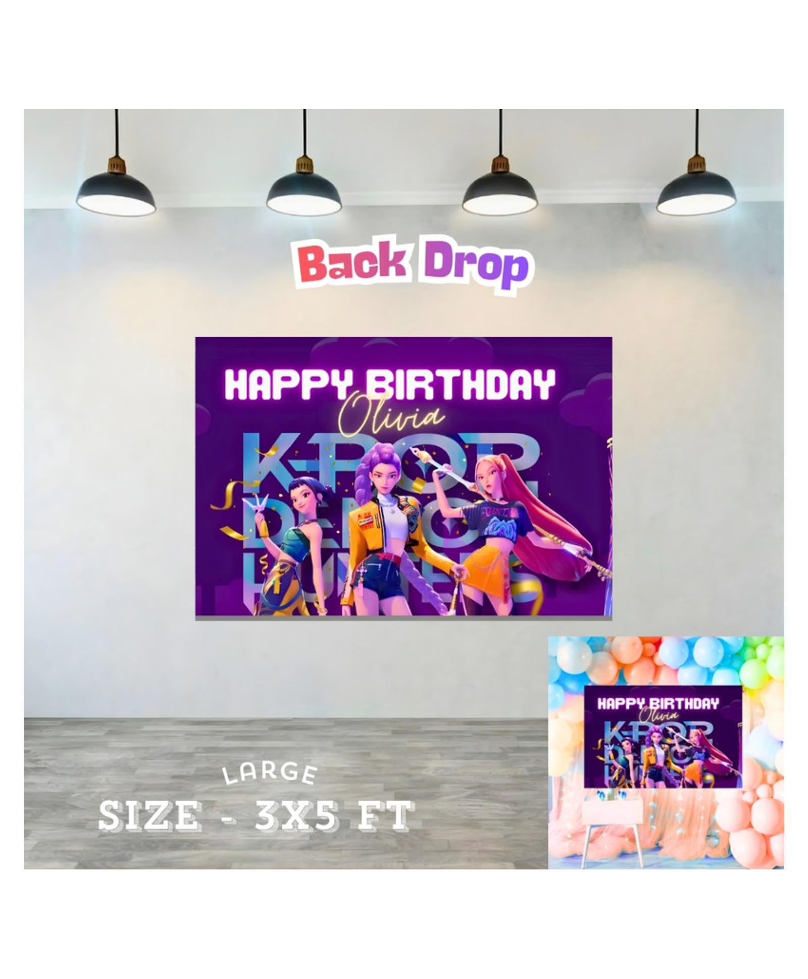 Puchku k -Pop demon hunter Birthday Party Backdrop - 3x5 ft-picture-25