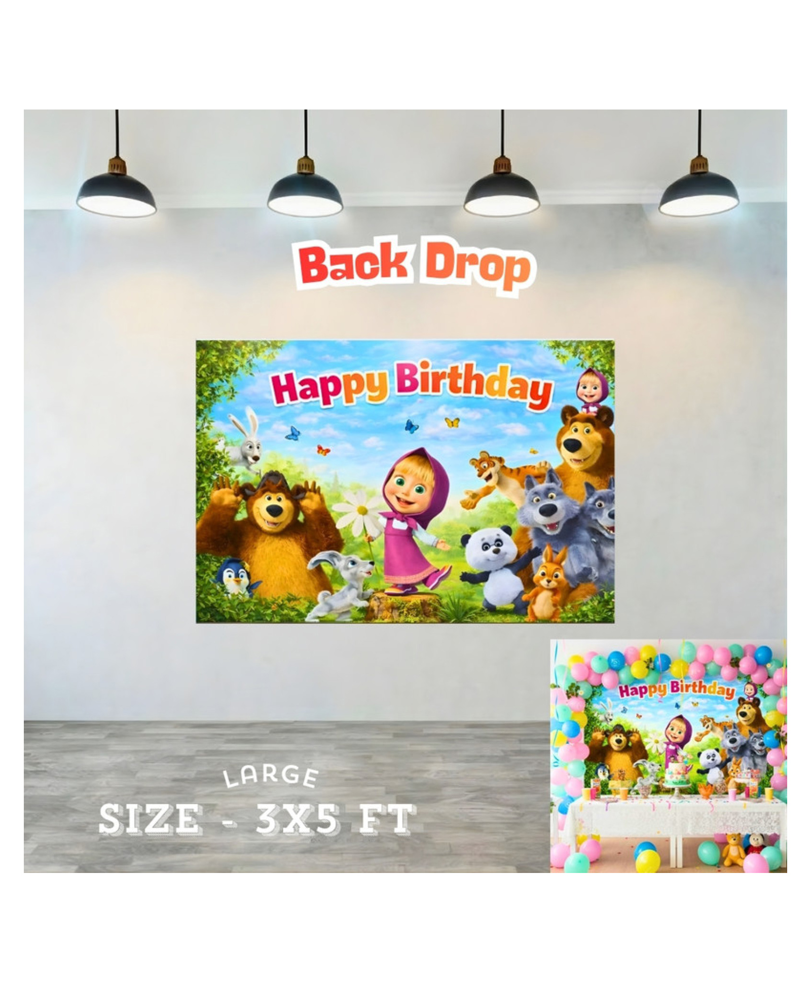 Puchku Masha And Bear Theme Birthday Party Backdrop - 3x5 ft-image-13