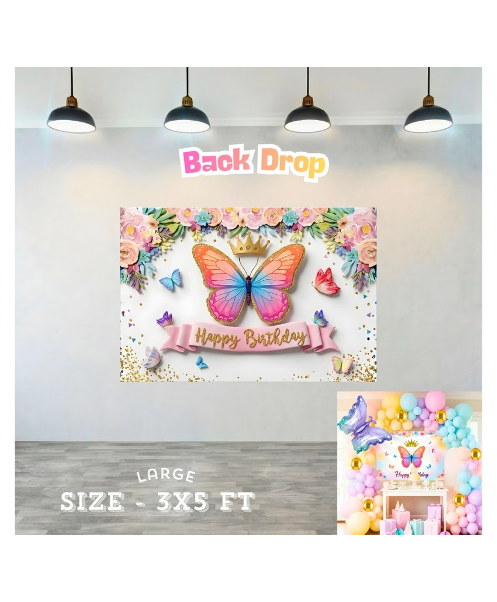 Puchku Butterfly Theme Birthday Party Backdrop - 3x5 ft-image-25