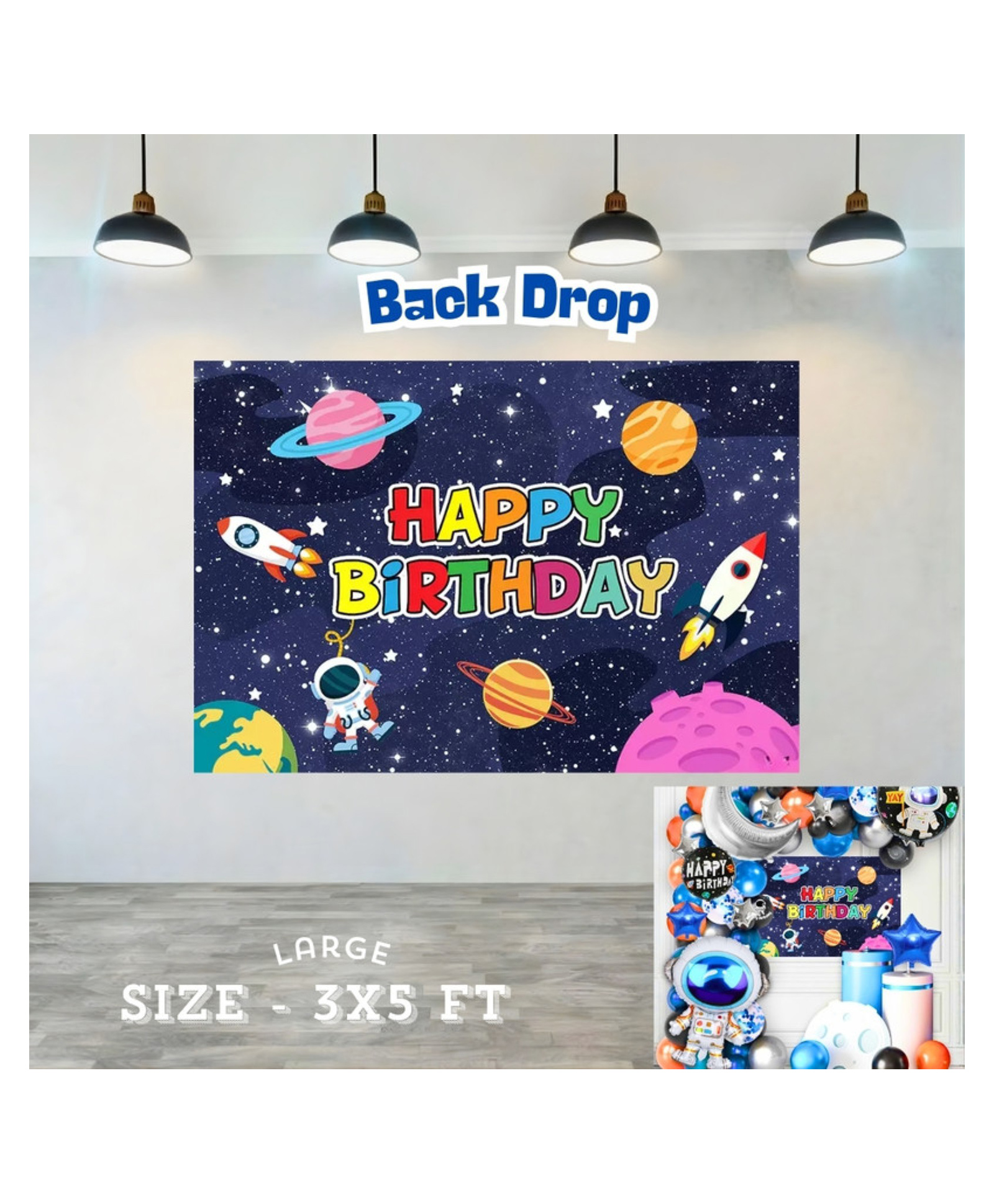 Puchku Space Theme Astronaut Birthday Party Backdrop - 3x5 ft-image-38