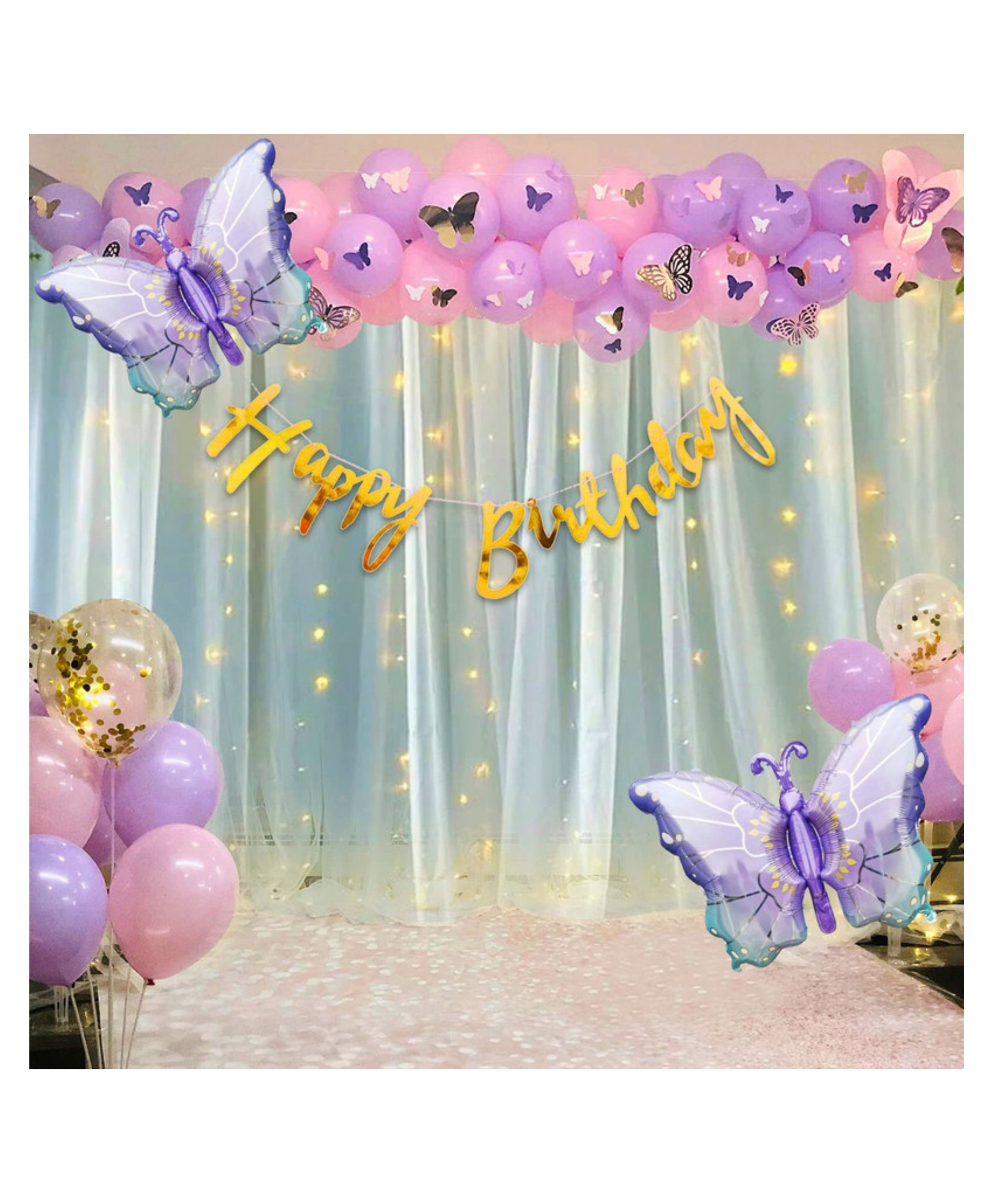 Puchku Butterfly Theme Birthday Decoration Kit For Girls - 80 Pcs,Purple Theme Happy Birthday Decoration Kit | Purple Balloons for Girls | Birthday Decoration Curtains-image-24