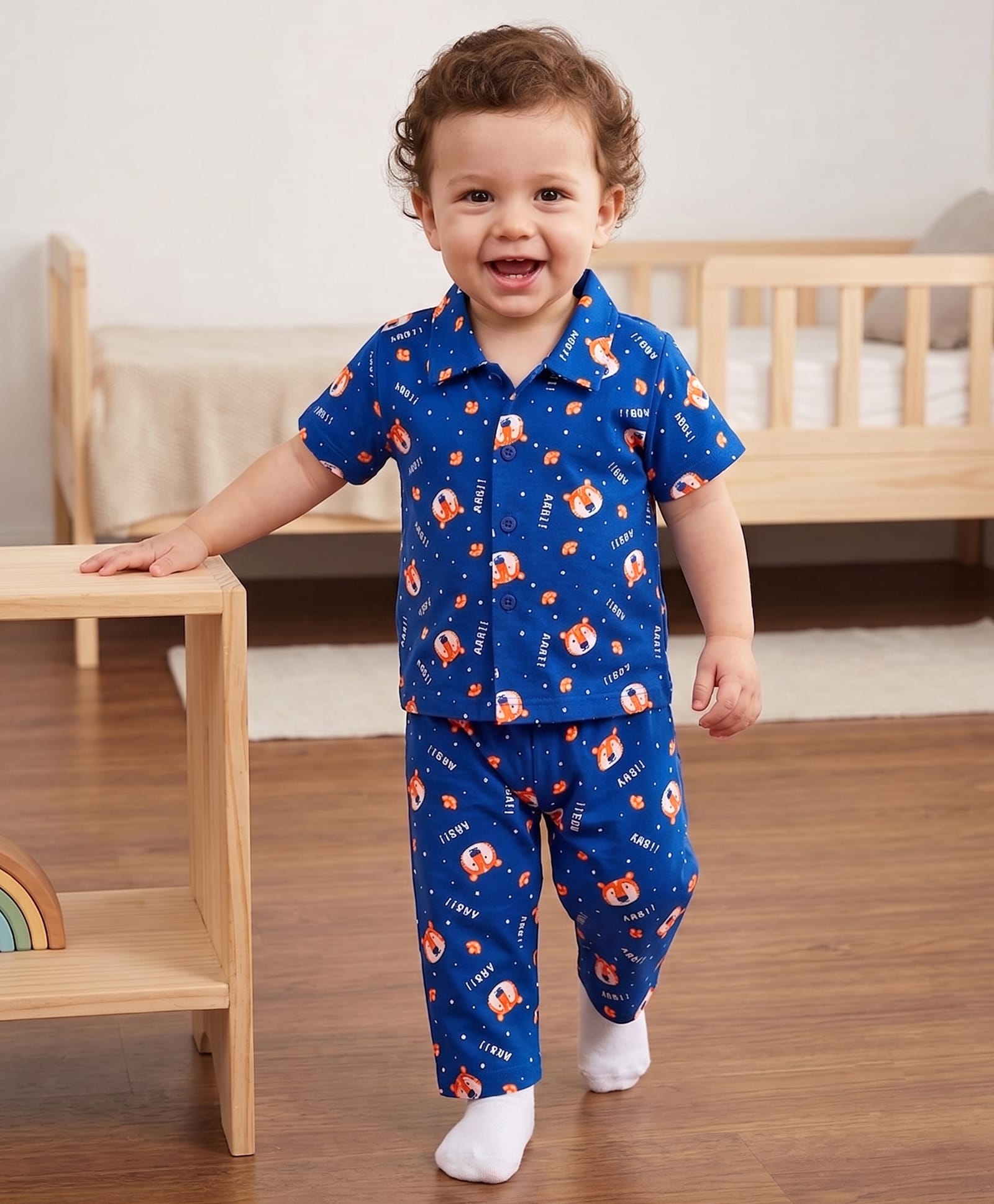Doodle Poodle Single Jersey Knit Full Sleeves Shirt & Pyjama Co-ords Night Suit With Bear Print - Navy Blue-image-31