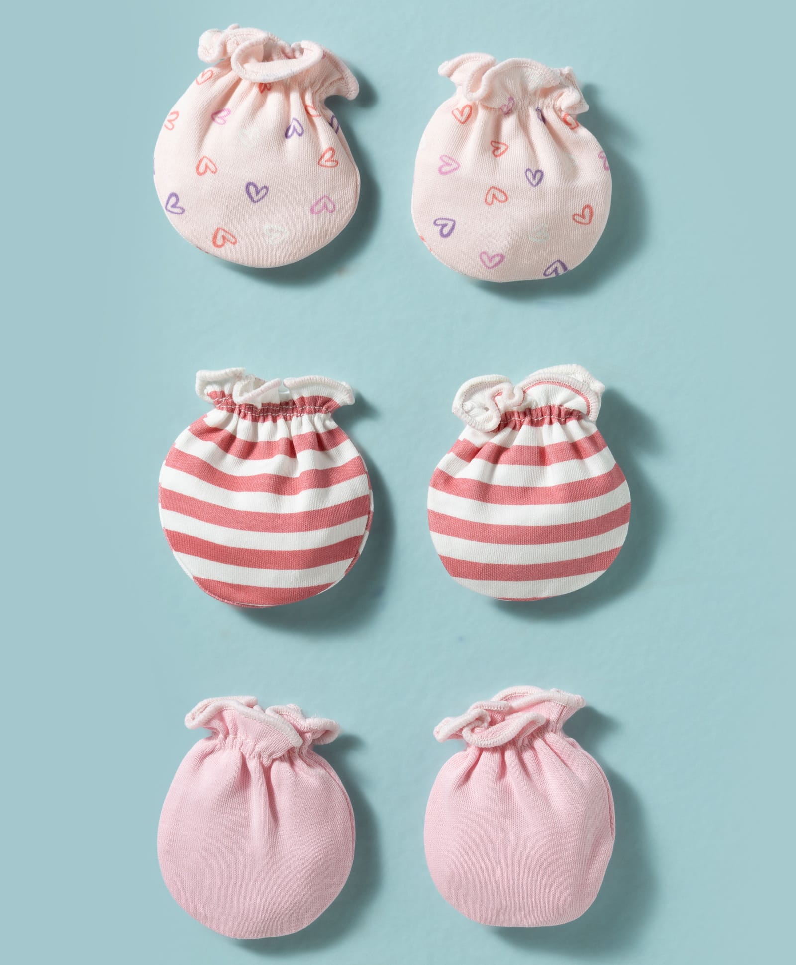 Bubble Pop Interlock Knit Striped Mitten & Booties Set With Heart Print Pack of 3 - Multicolor-picture-20