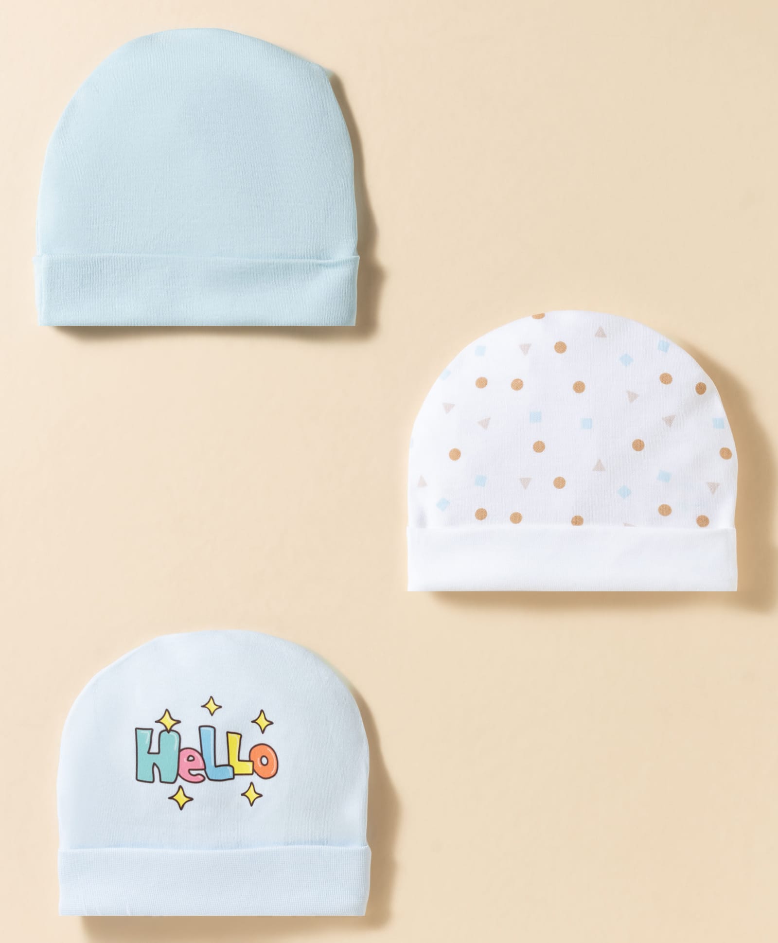 Bubble Pop Interlock Knit Printed Baby Caps With Text Print Pack of 3 Multicolor - Diameter 11 cm-image-27