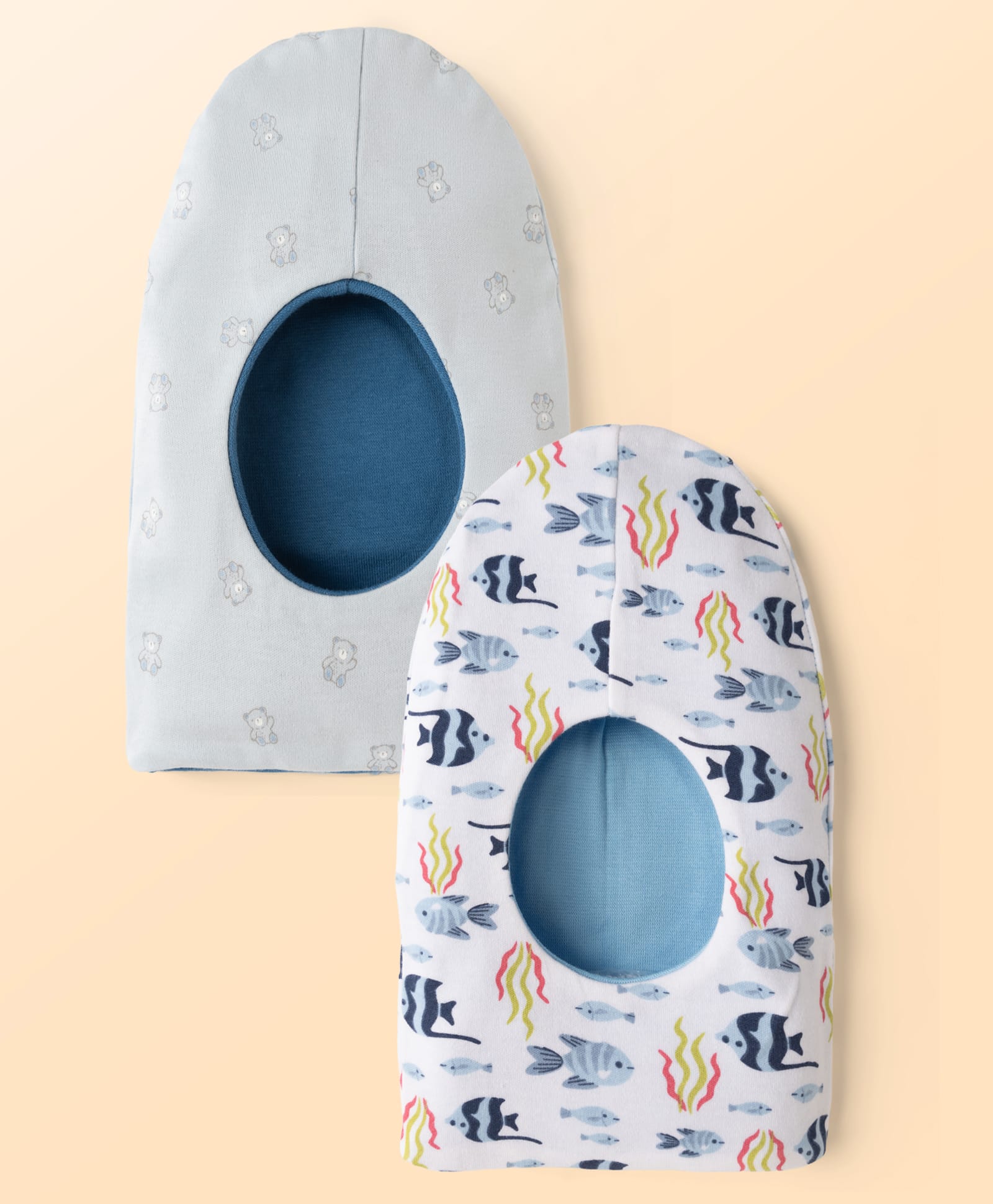 OHMS Single Jersey Knit Monkey Cap With Teddy Bear & Sea Life Print Pack of 2 Grey Grey & White - Diameter 15.5 cm-image-29