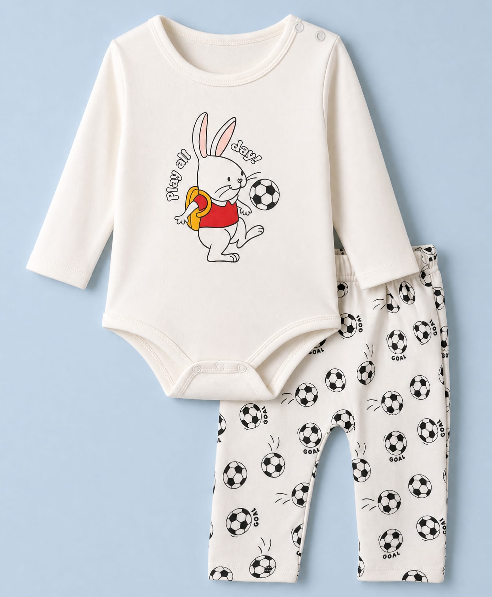 Doodle Poodle Interlock Knit 100% Cotton Printed Full Sleeves Bunny Printed Onesies With Diaper Leggings - White-picture-19