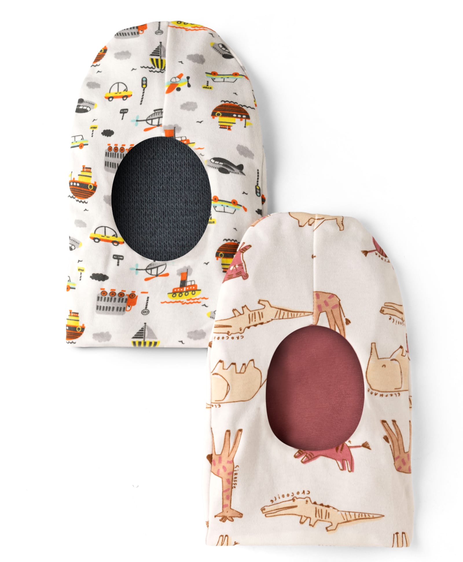 OHMS Single Jersey Knit Monkey Cap With Animal & Vehicle Print Pack of 2 White - Diameter 16.5 cm-picture-20