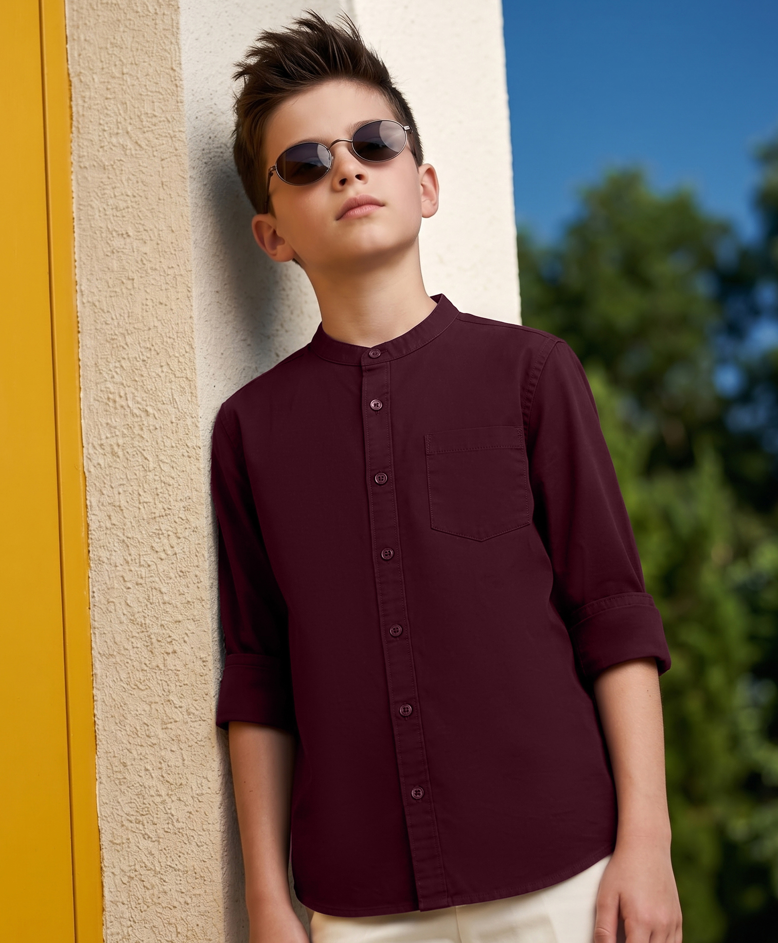 Pine Kids Cotton Woven Shirt with Full Sleeves in Maroon for 5-6 Years-picture-15
