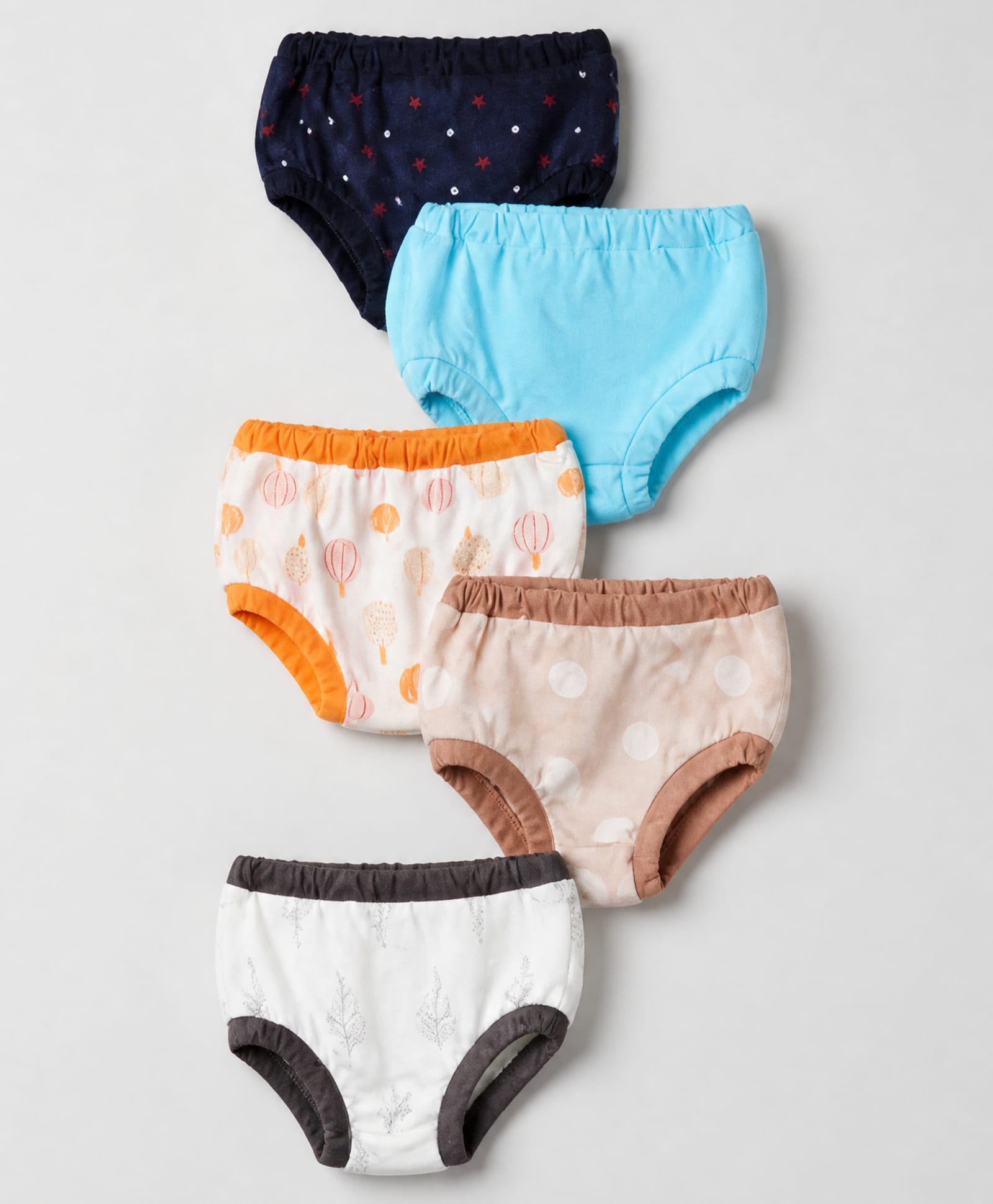 OHMS Single Jersey Knit Panties with Star Polka Dots Floral Air Balloon Pack of 5 - Navy Blue Peach Light Blue-image-45