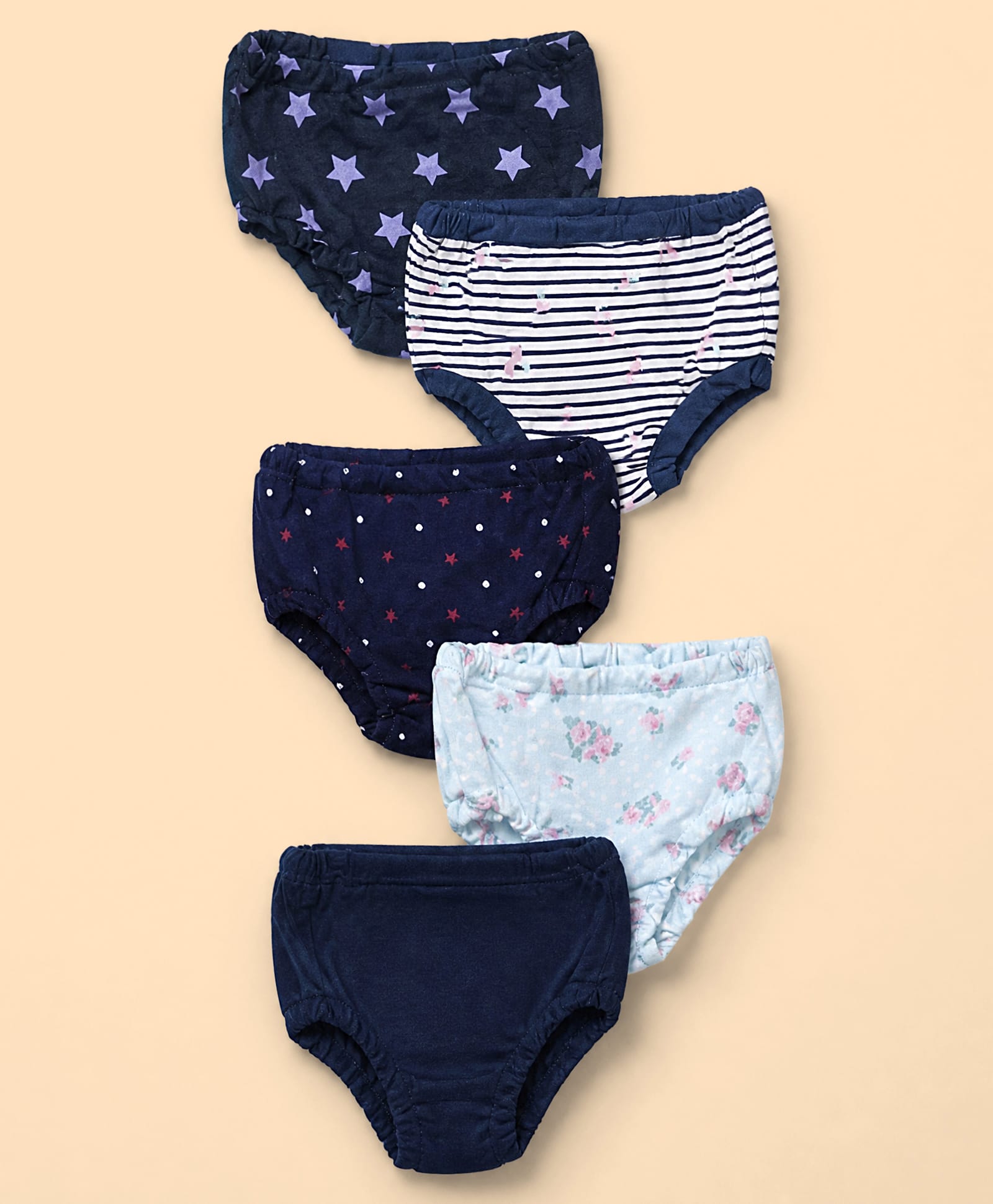 OHMS Single Jersey Knit Stripped Panties with Star Cherry Floral Print Pack of 5 - Navy Blue Black Light Blue-image-23