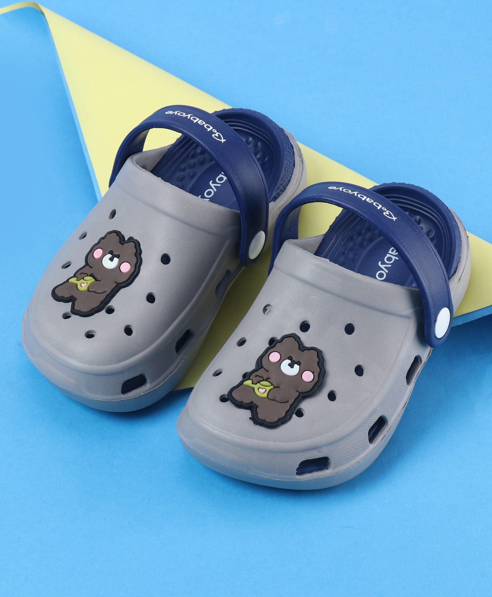 Babyoye Bear Applique Clogs with Back Strap - Grey-picture-13