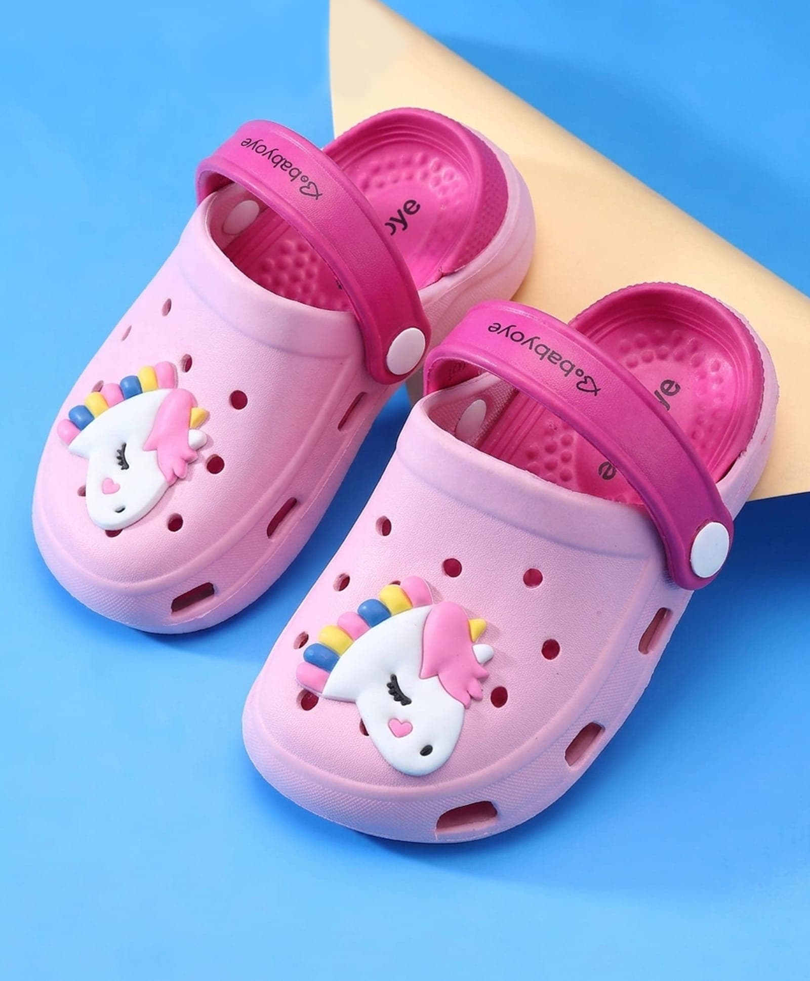 Babyoye Slip On Unicorn Applique Clogs with Back Strap - Fuchsia-image-48