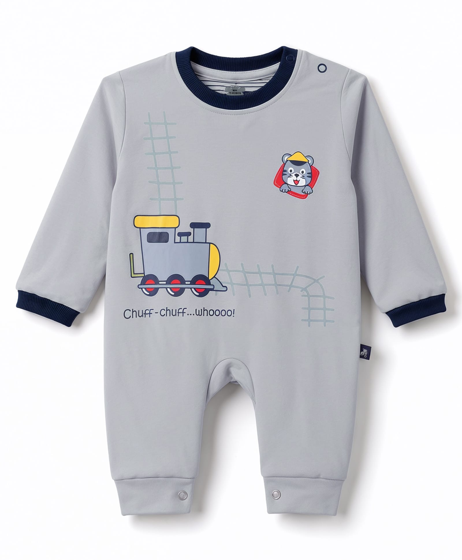 Mini Taurus Knitted Full Sleeves Romper With Vehicle Print - Light Grey-image-38