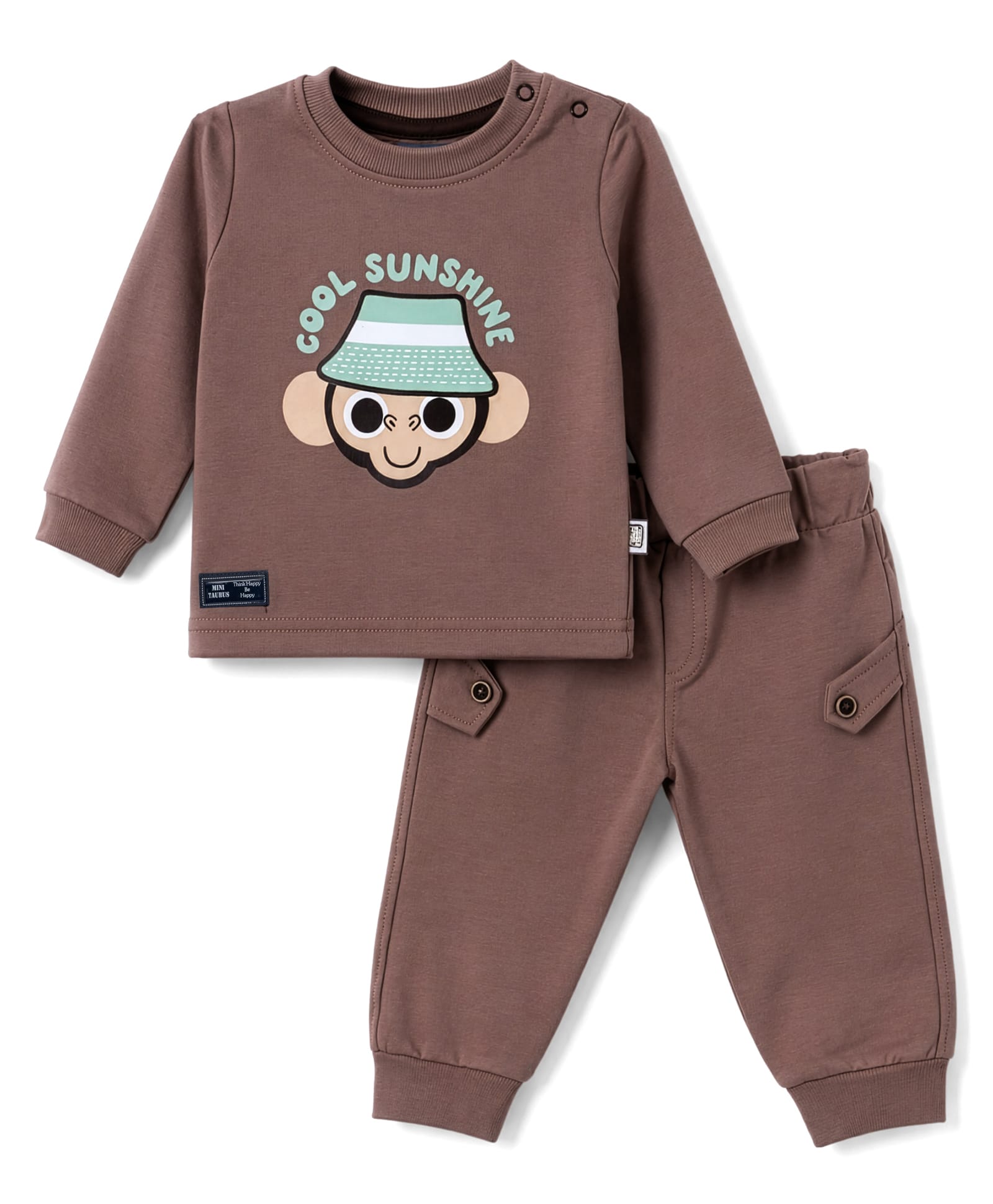 Mini Taurus 100% Cotton Knit Full Sleeves Animal & Text Printed T-Shirt & Pant Set - Brown-picture-35