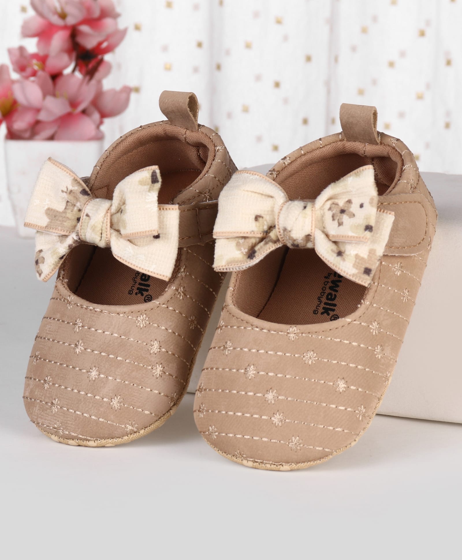 Cute Walk by Babyhug Velcro Closure Booties With Bow Applique - Brown-picture-14