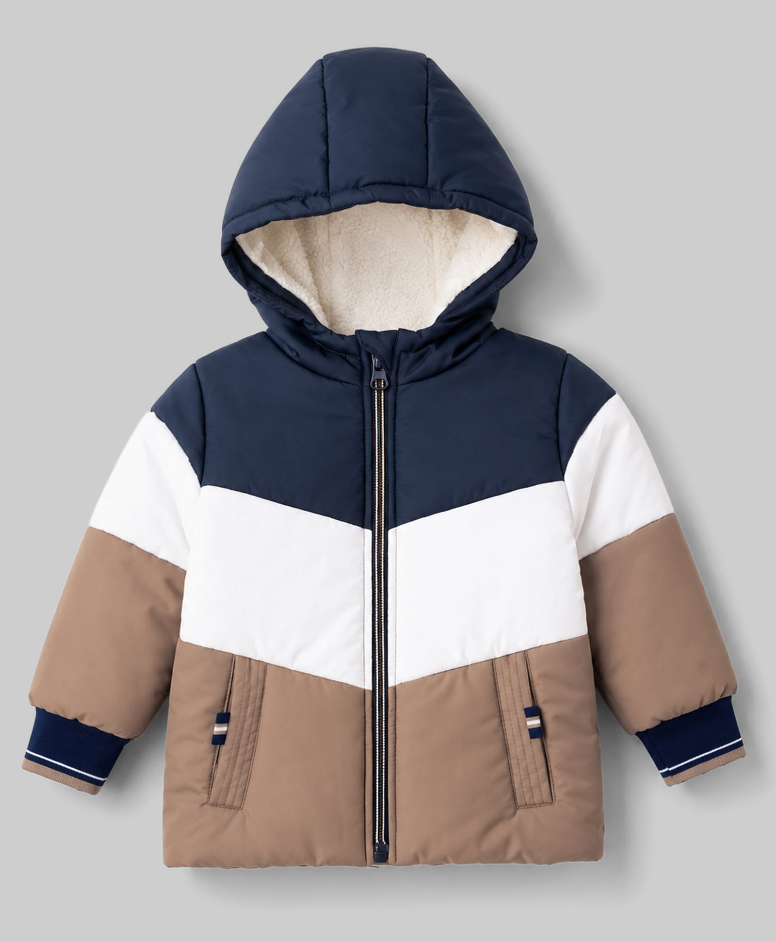 Bonfino Woven Full Sleeves Puffer Quilted Jacket with Color Block & Pollar Fleece in Hoodie - White-image-8