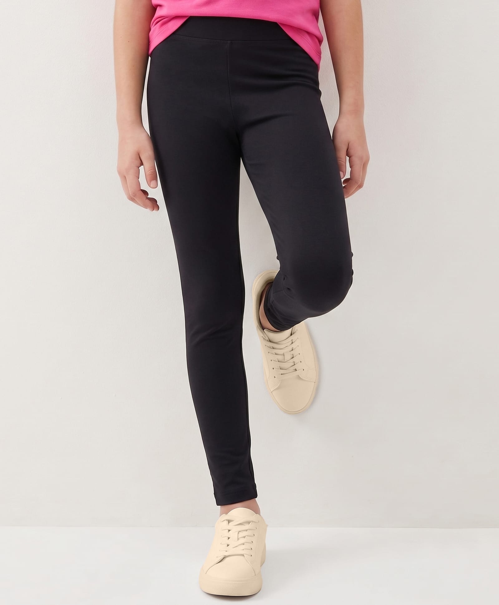 Pine Kids Cotton Lycra Knit Full Length Solid Colour Leggings - Black-picture-13