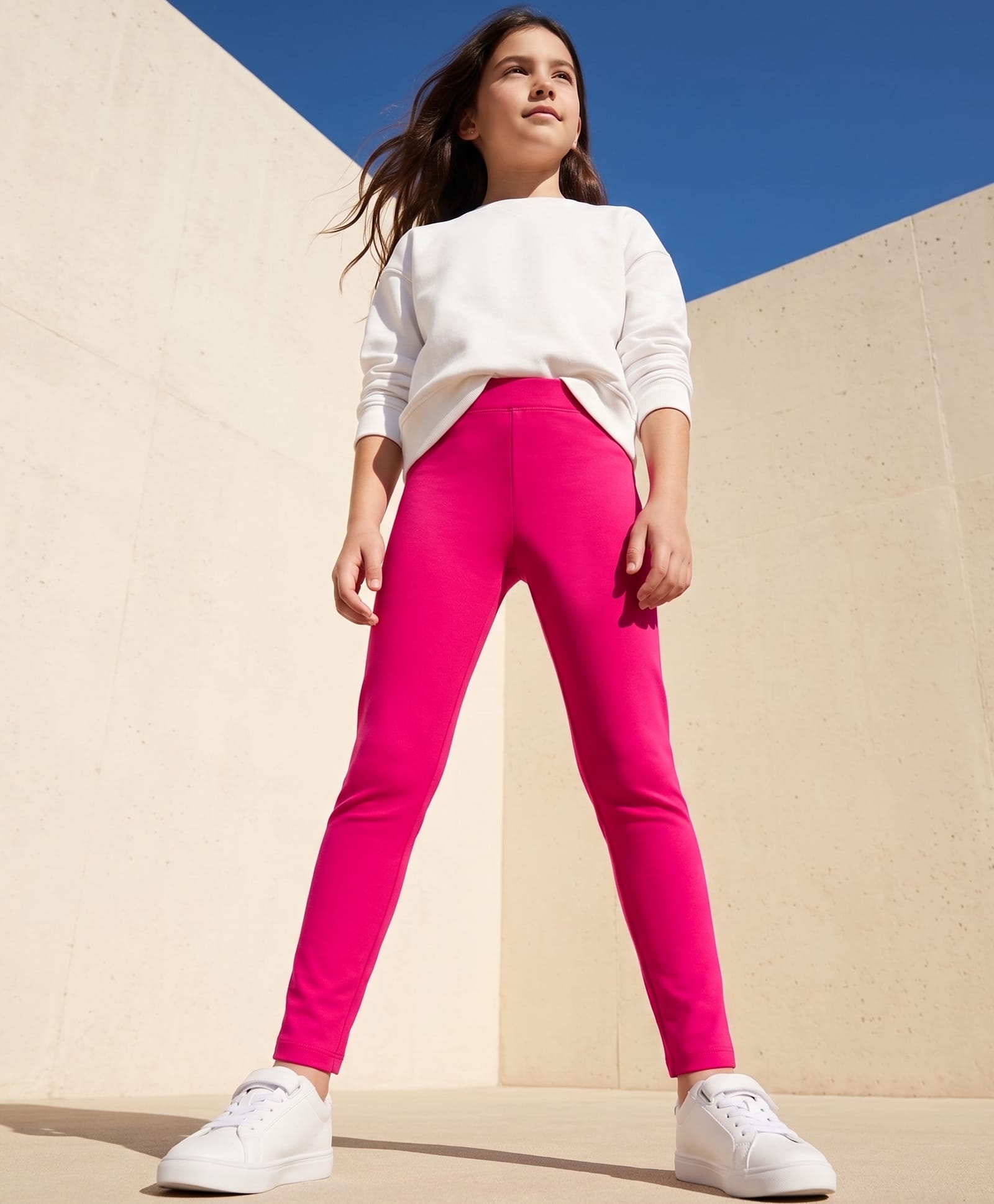 Pine Kids Cotton Lycra Knit Full Length Solid Colour Leggings - Dark Pink-picture-5