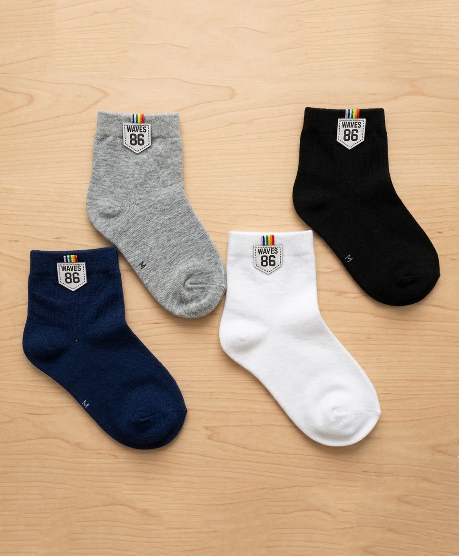 Kidofash Cotton Spandex Knit Pack Of 4 Numerical Applique Detailed Socks - Black-picture-46