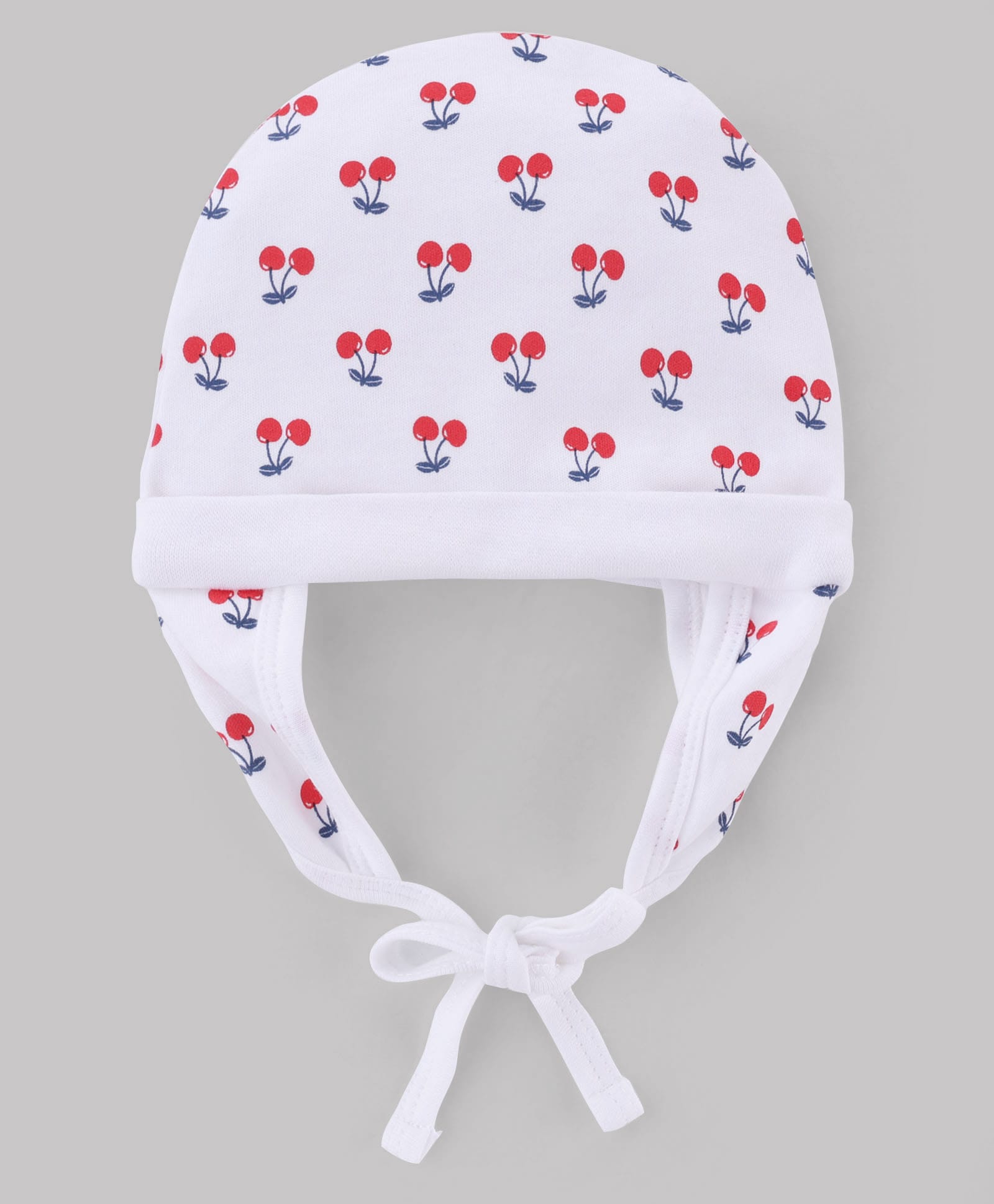 Babyhug 100% Cotton Interlock Knit Ear Flap Cap with Cherry Print White - Diameter 16 cm-image-2