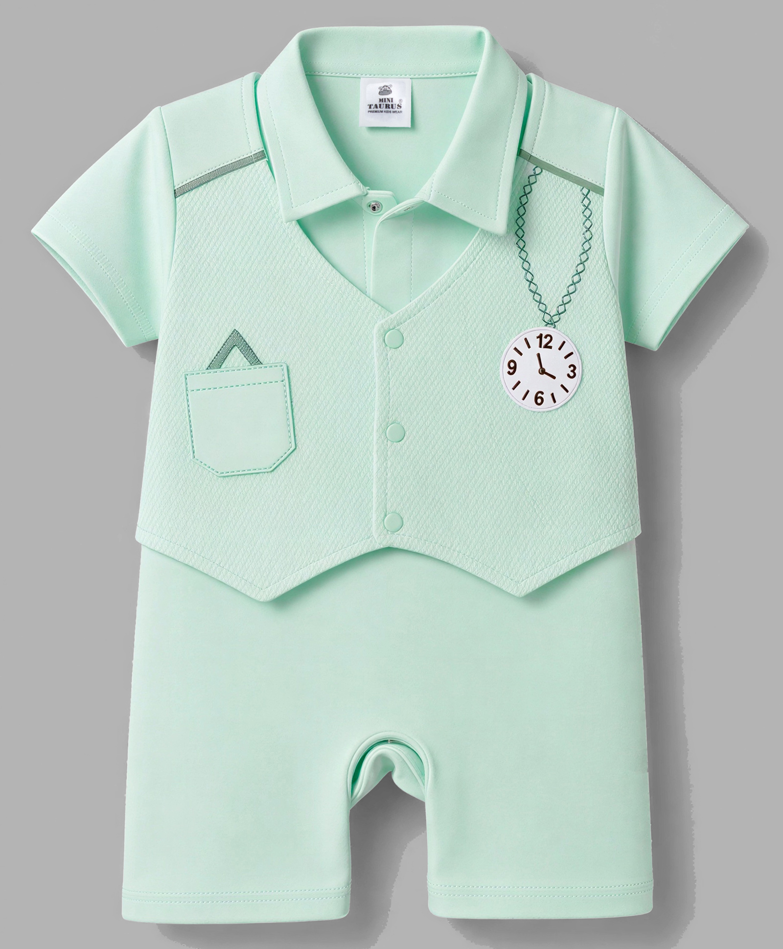Mini Taurus Knitted Half Sleeves Watch Embroidered Party Romper - Sea Green-picture-35