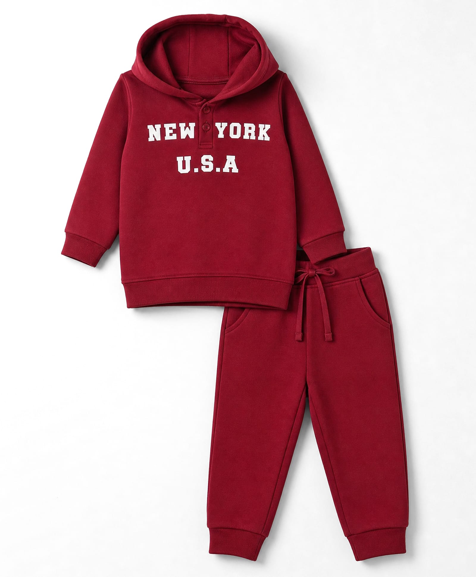 Doodle Poodle 100% Cotton Terry Knit Full Sleeves Hooded Winter Wear Suit With Text Print - Maroon-picture-23