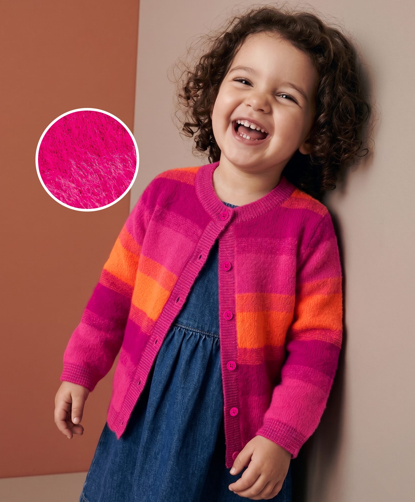 Babyhug Knit Striped Front Open Sweaters - Pink-image-6