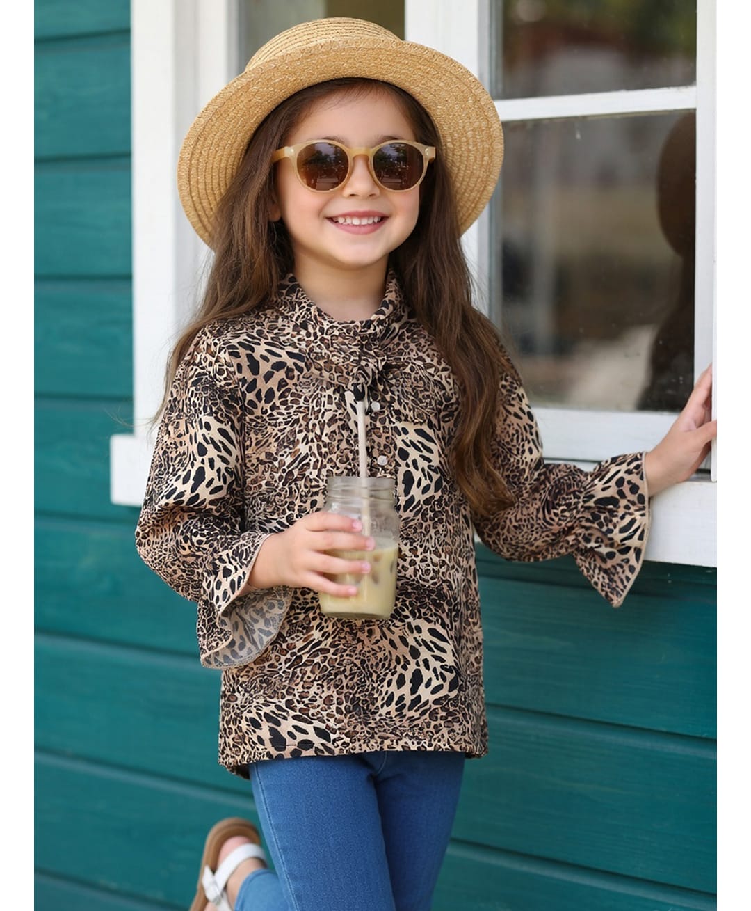 Cutiekins Woven Full Sleeves Leopard Printed Knot Detailed Top - Brown-picture-14