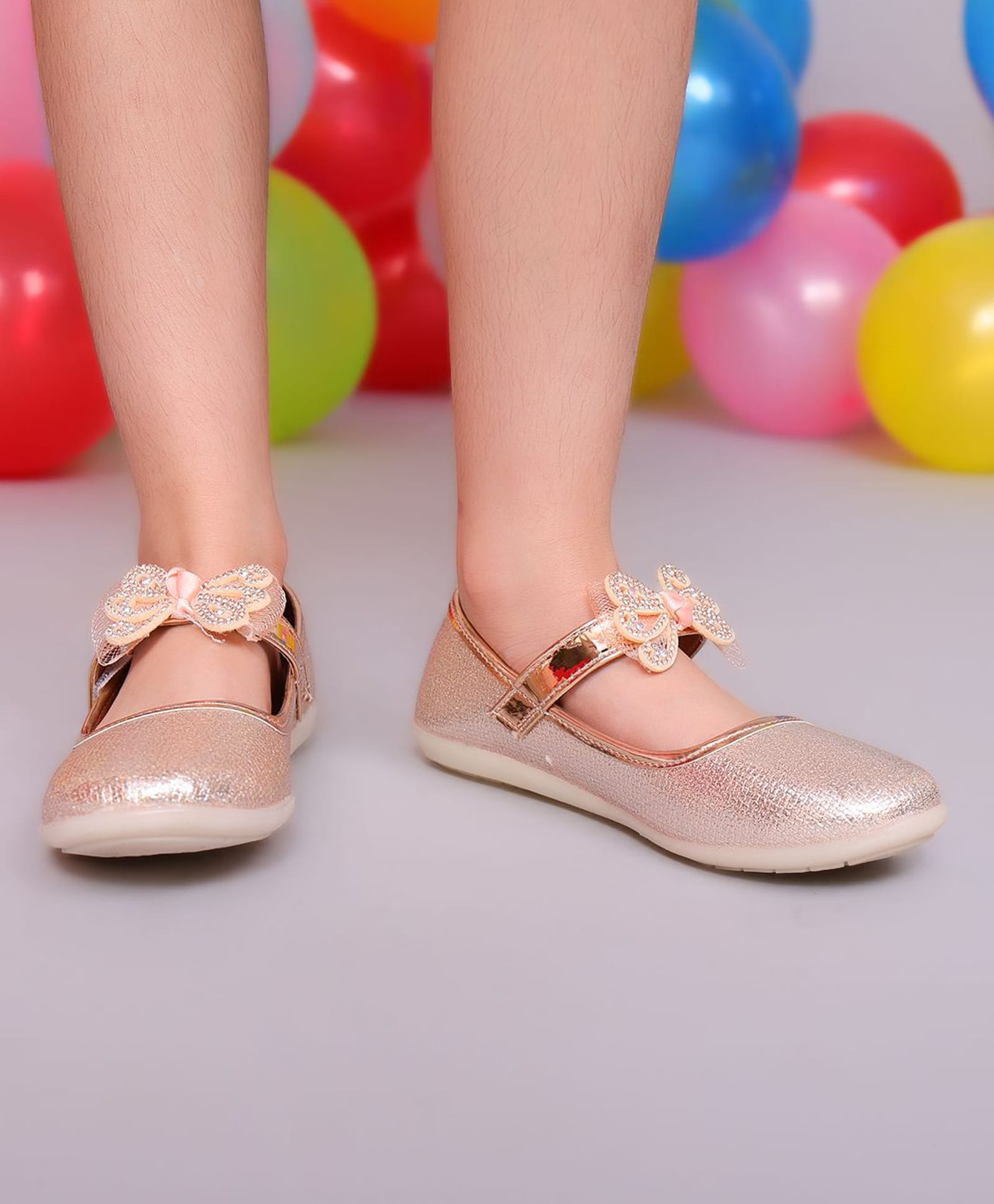Freeplay Stones Embellished Bow Applique Detailed Ballerinas - Gold-picture-46