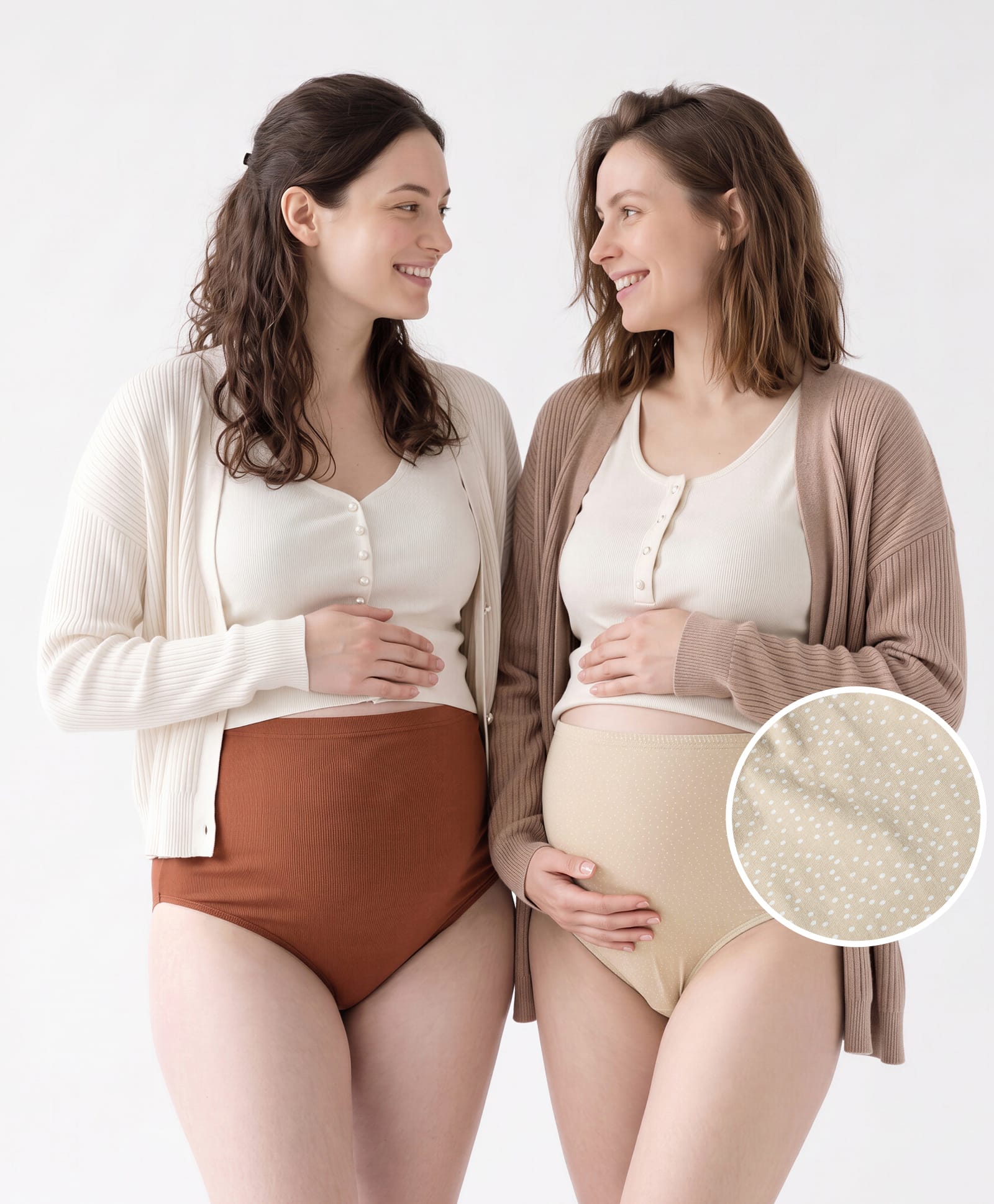Bella Mama Women Cotton Elastane High Coverage Panty Set Polka Dot Print - Brown & Beige-image-49