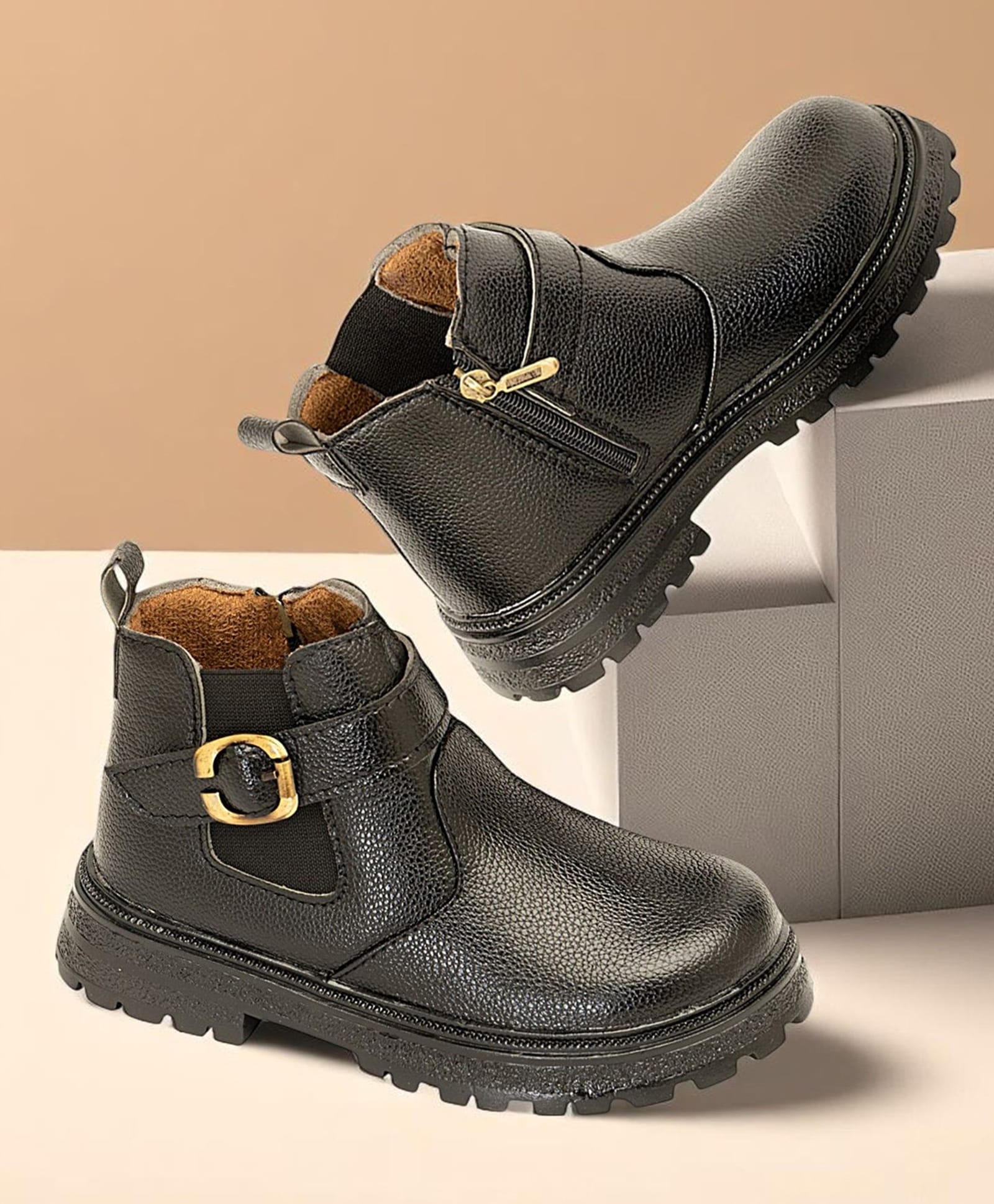 Freeplay Buckle Closure Textured Boots - Black-picture-48