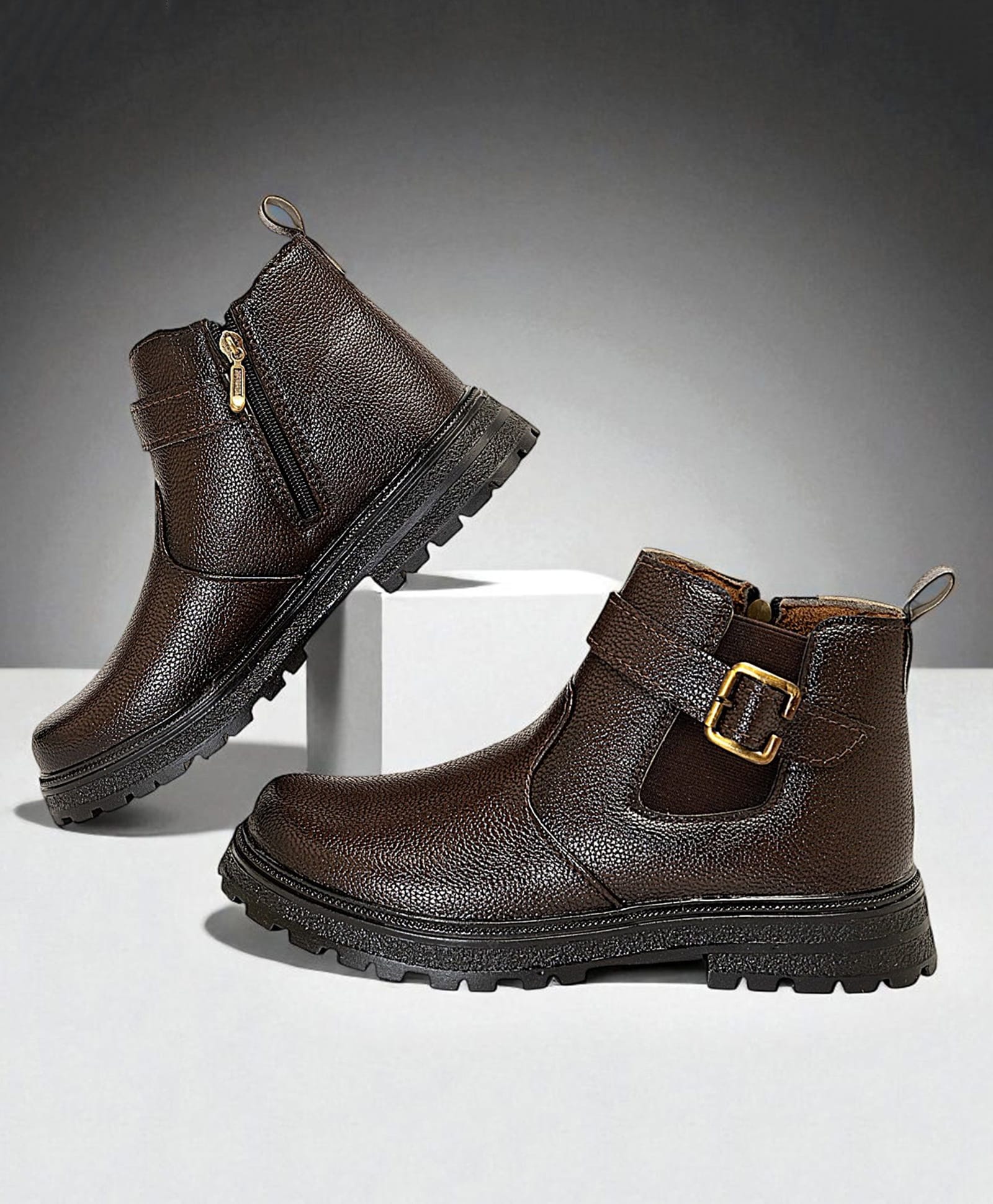 Freeplay Buckle Closure Textured Boots - Brown-picture-32