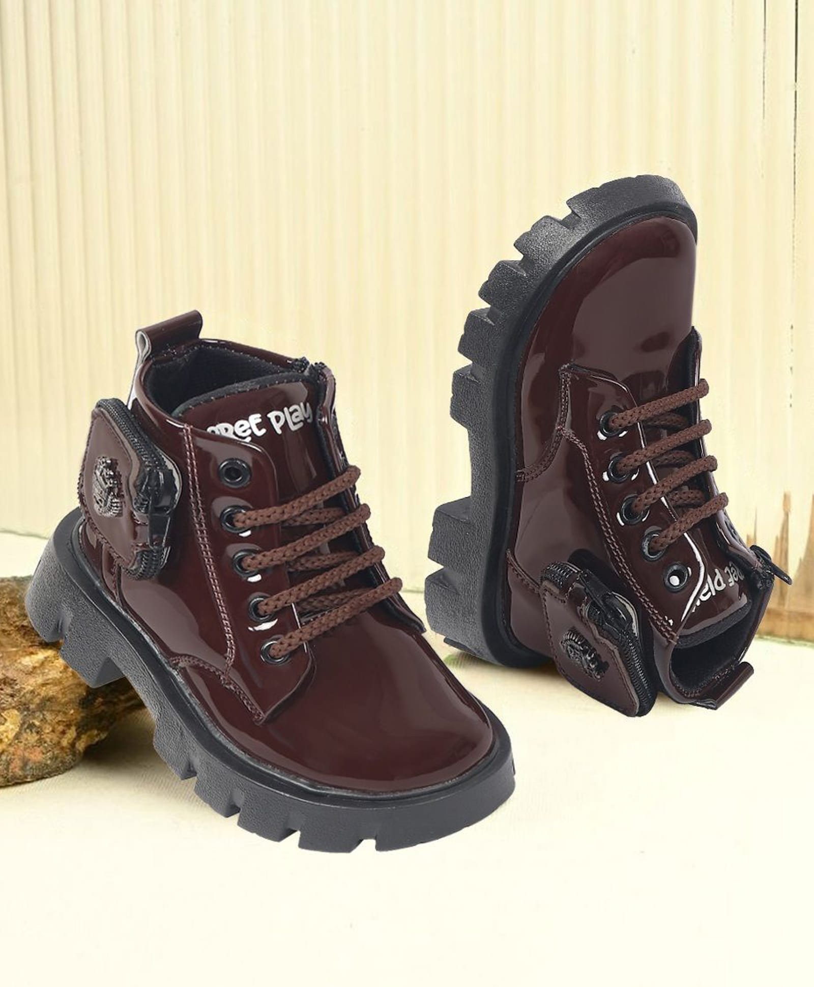 Freeplay Crown Embellished Lace Up Boots - Brown-picture-14